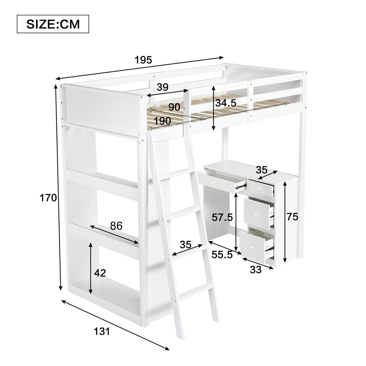 White Wooden Study Bed - image 2