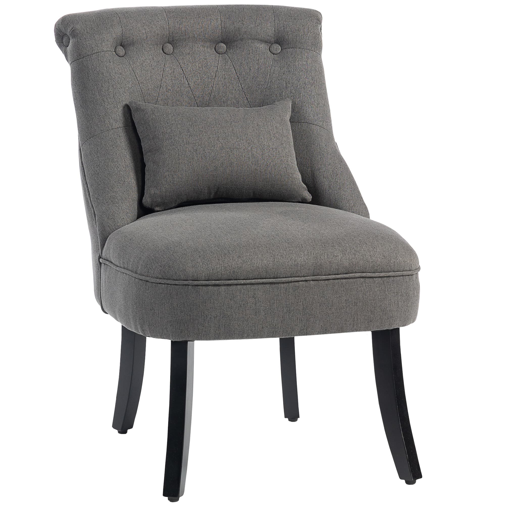 Charcoal Grey Tub Chair with Button Tufting & Lumbar Pillow