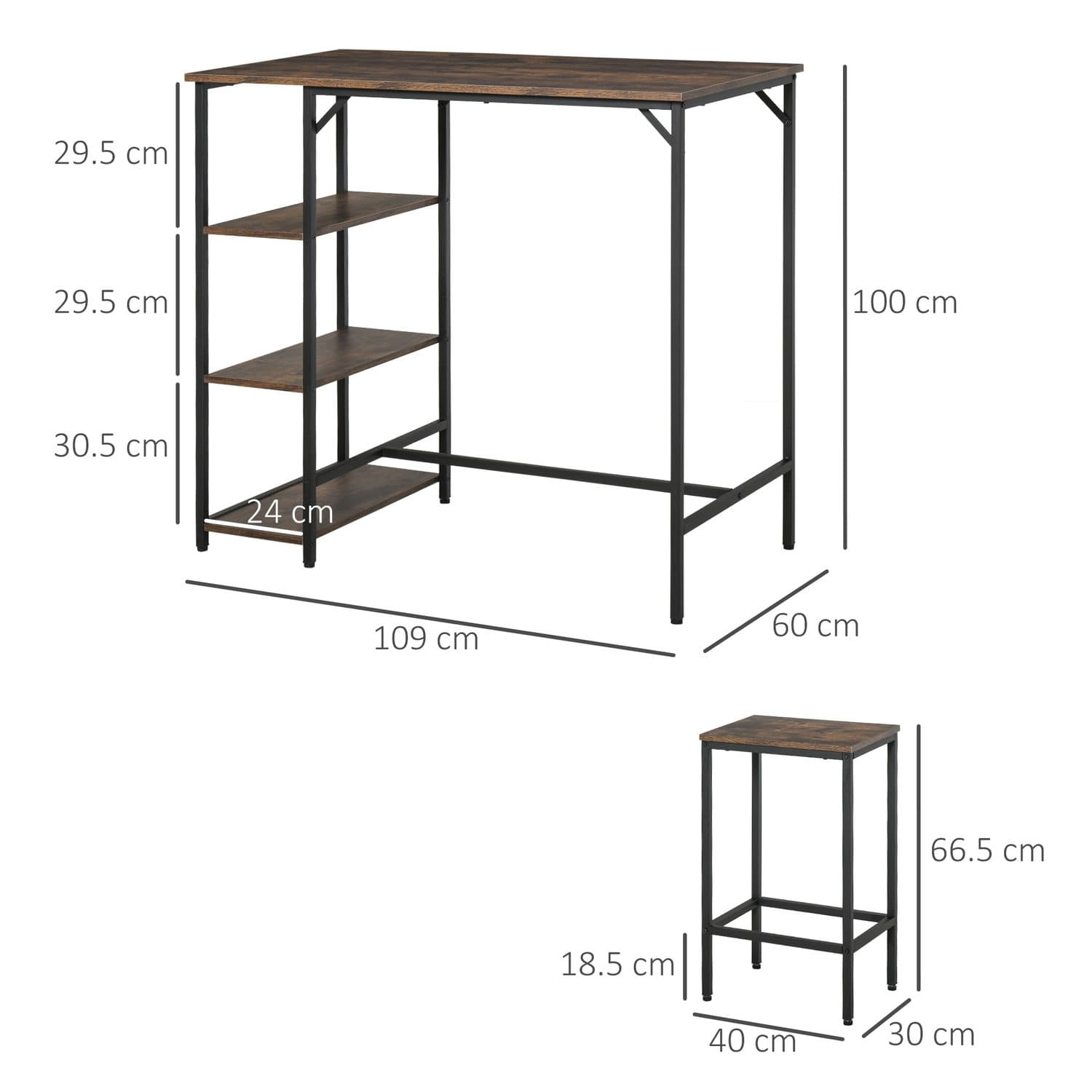 Space-Saving Industrial Bar Table Set with Two Stools - image 3