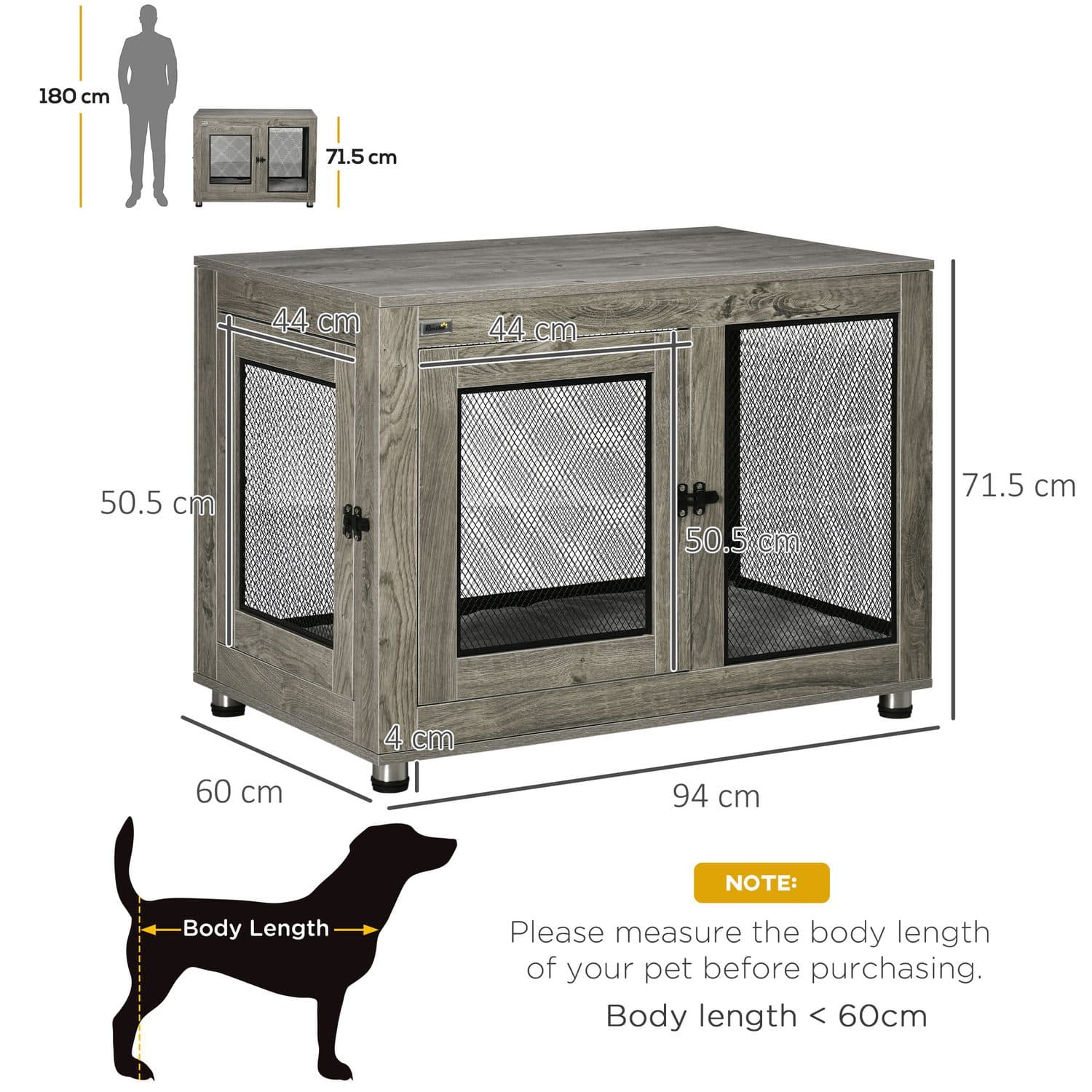 Dog Cage and Side Table in One, Double Door, Grey Wood Finish - image 4