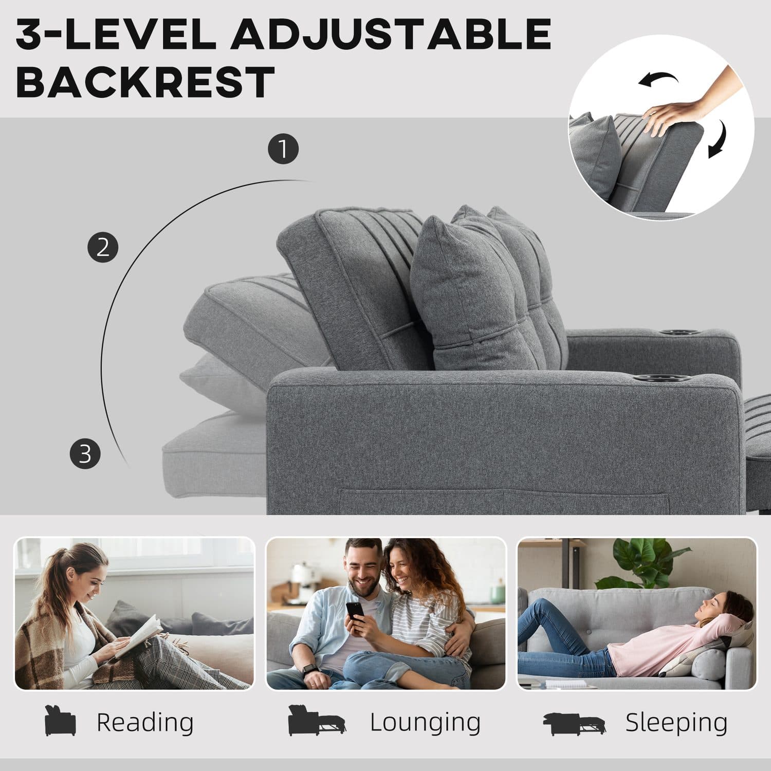 Charcoal Grey Two-Seater Pull-Out Sofa Bed - image 3