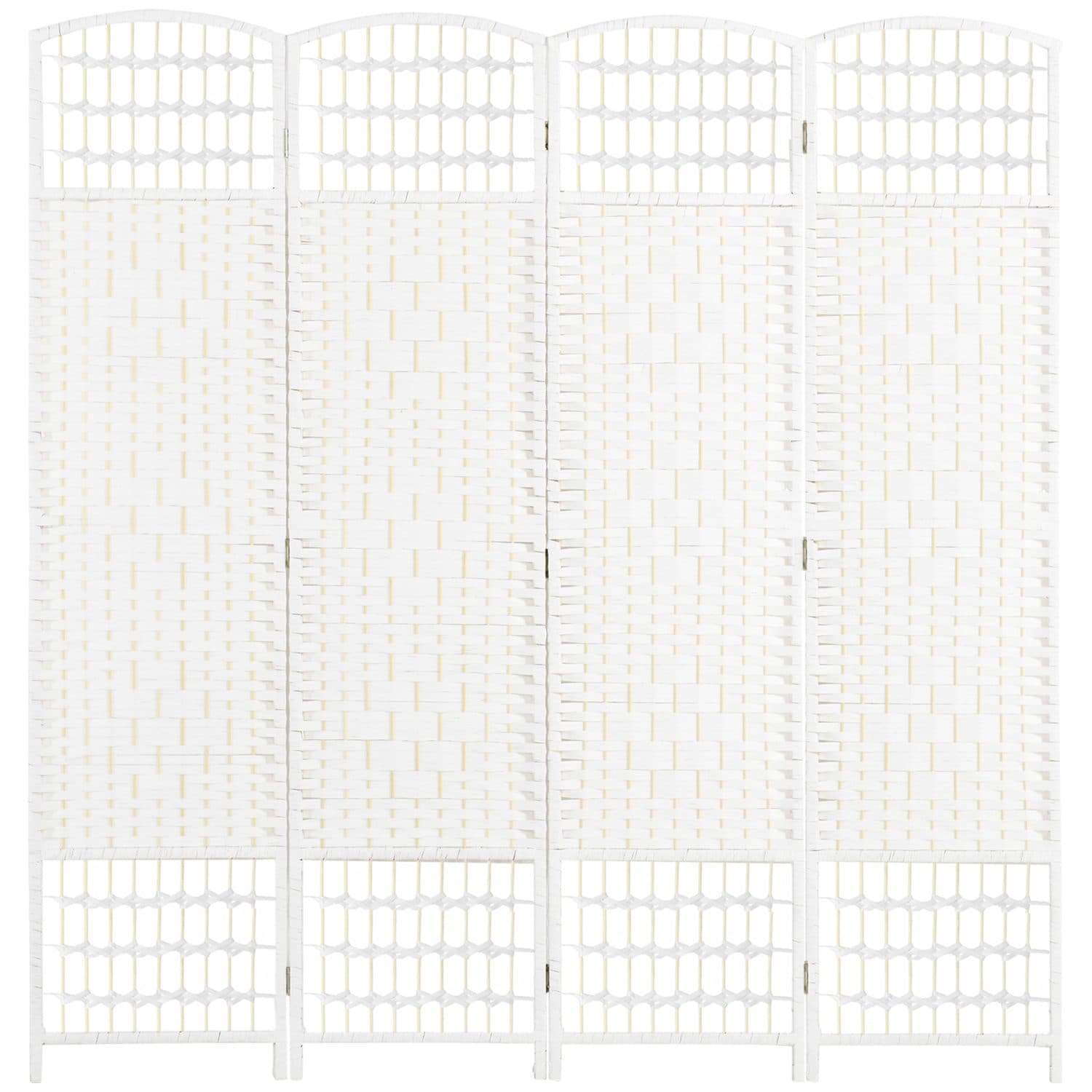 White Woven 4-Panel Folding Room Divider, 160 x 170cm