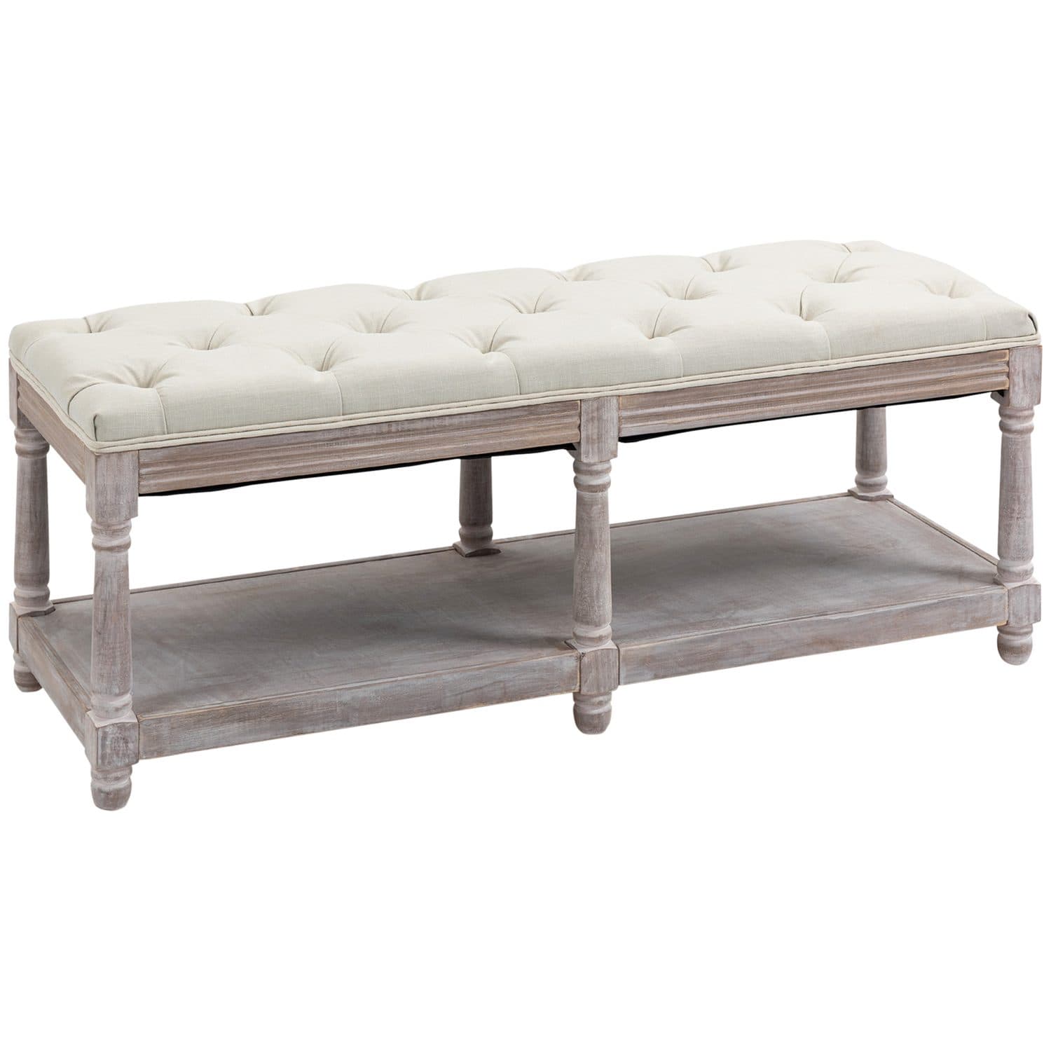 Vintage Tufted Storage Bench - Cream