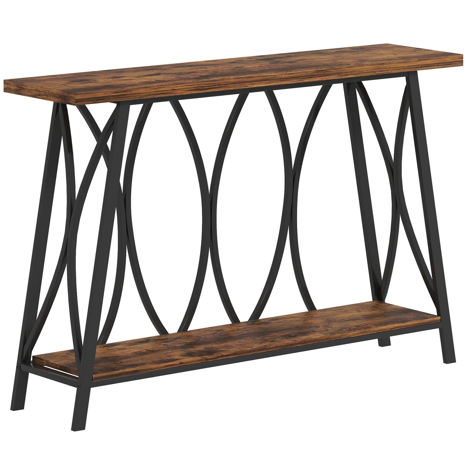 Industrial 2-Tier Console Table - Rustic Brown