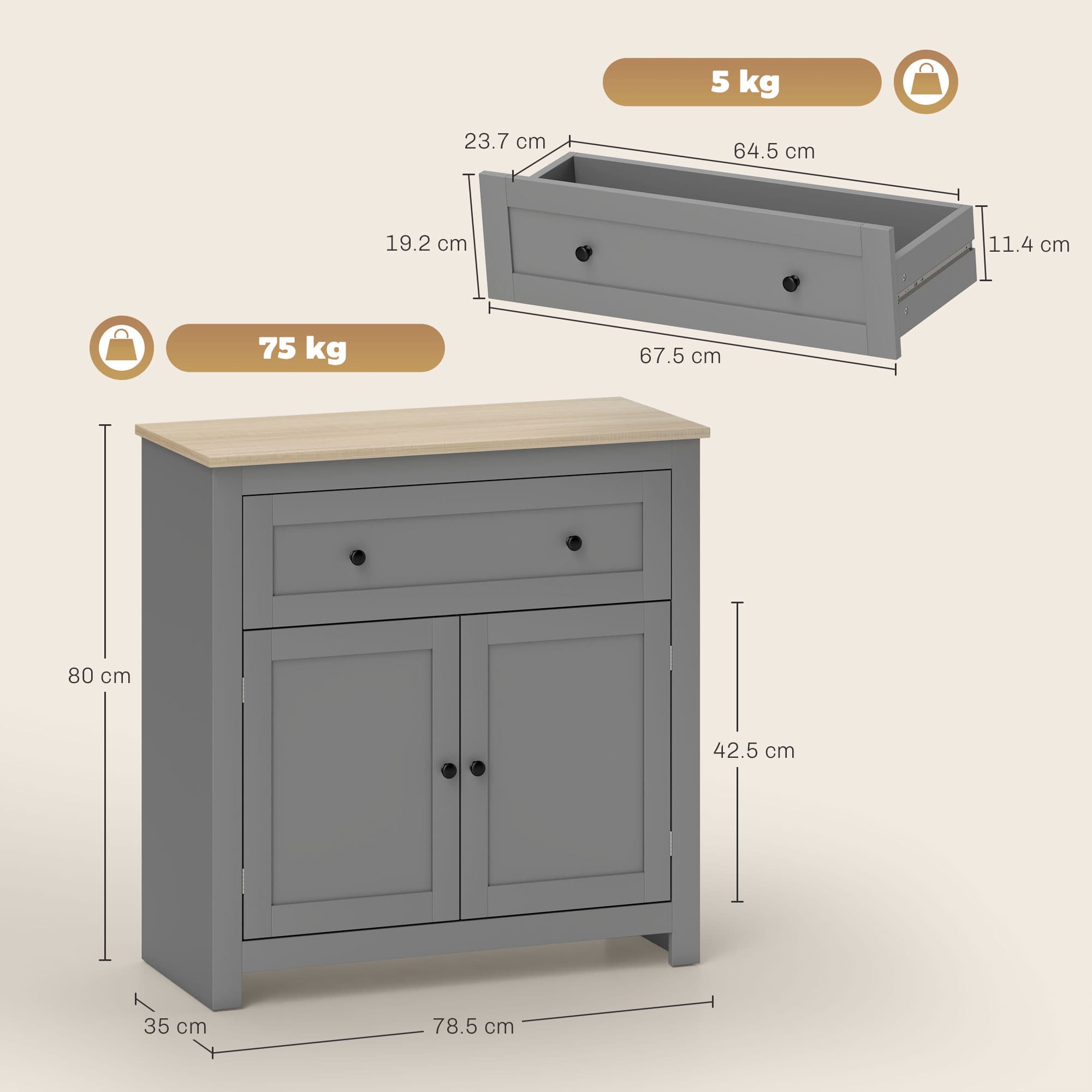 Modern Grey Sideboard with Oak Top - image 5