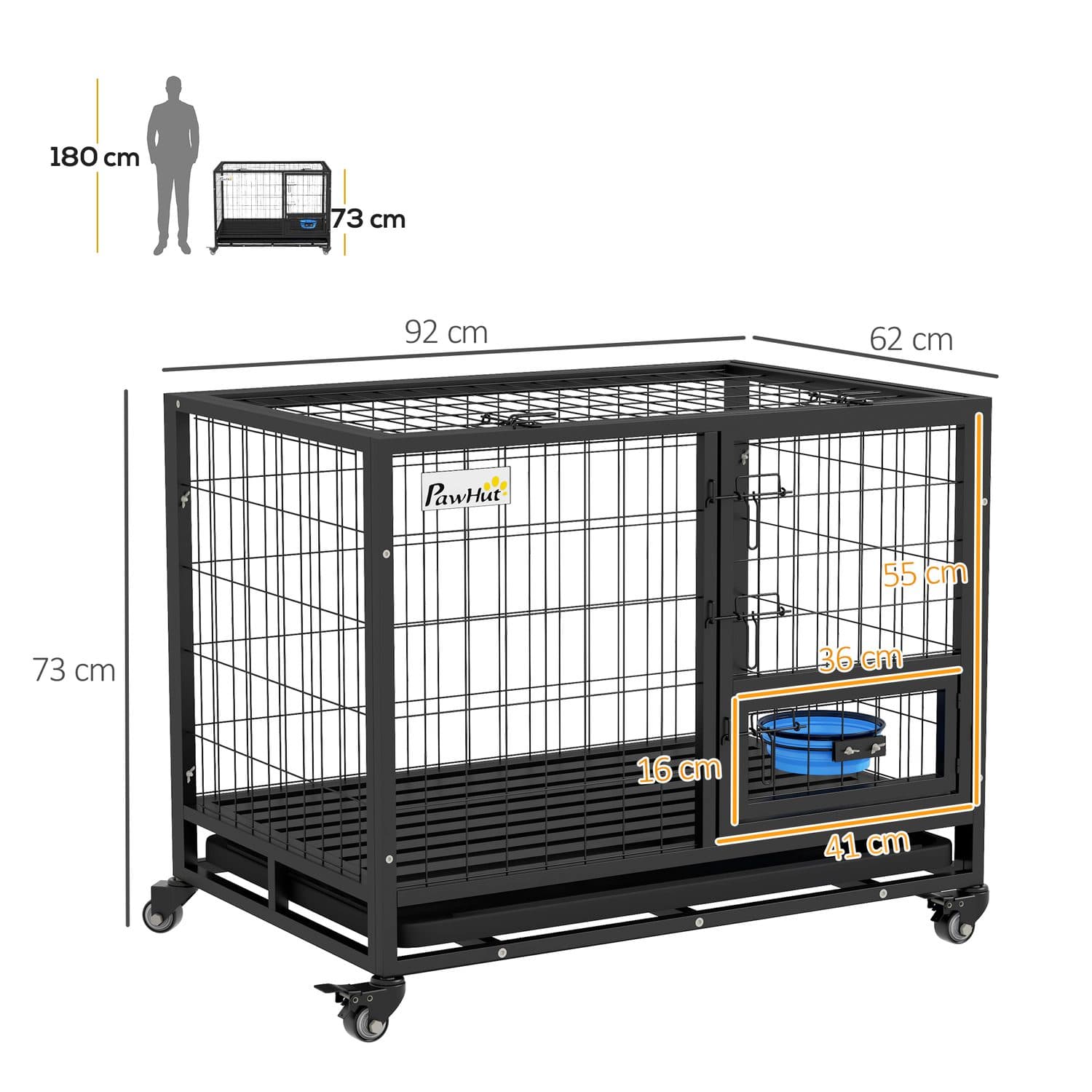 Heavy-Duty Dog Crate on Wheels with Feeding Bowl - image 4