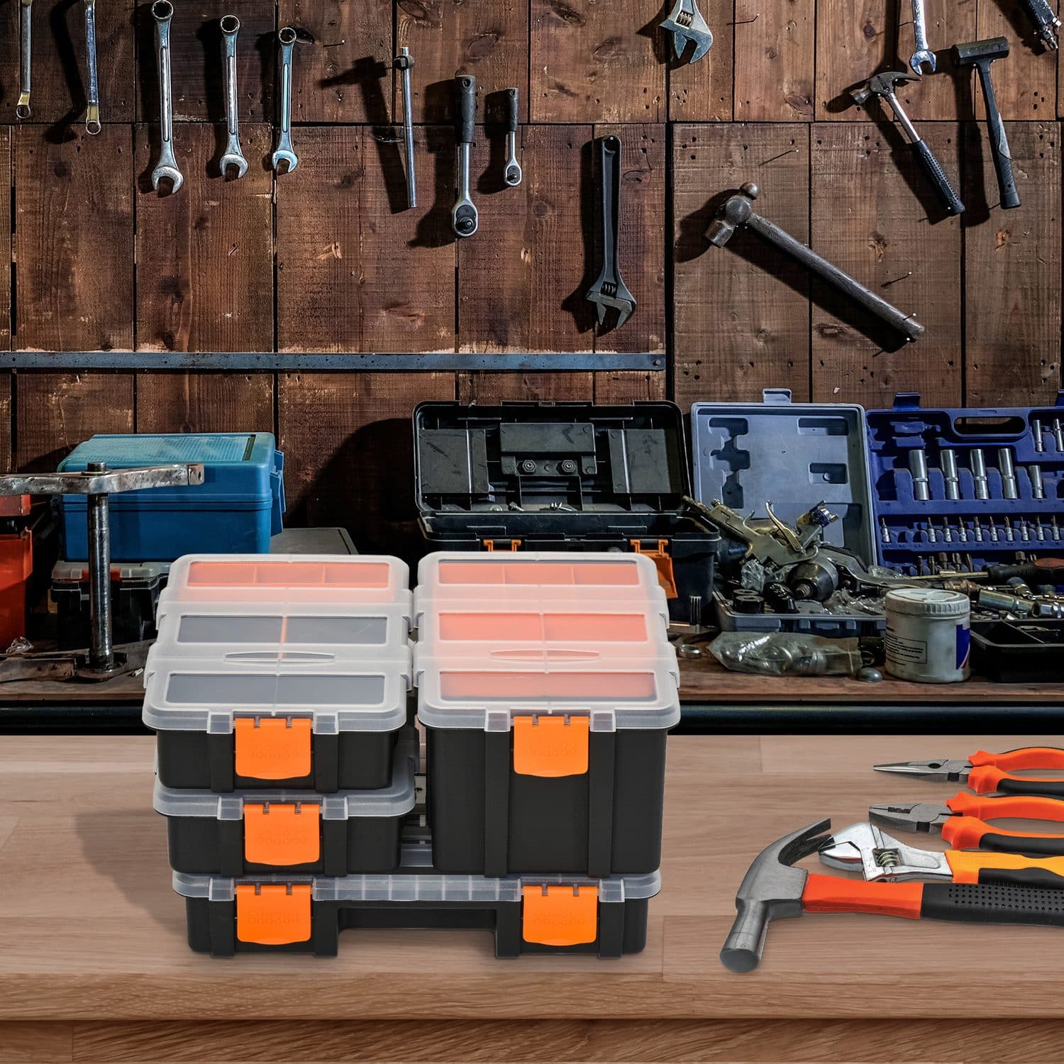 4-Piece Stackable Tool Storage Set with Locking Lids and Dividers - image 3