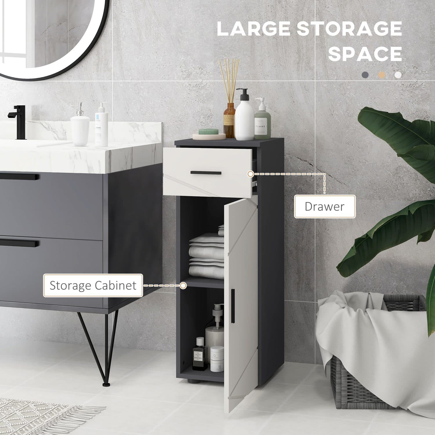 Kleankin Slim Grey Bathroom Cabinet - image 3