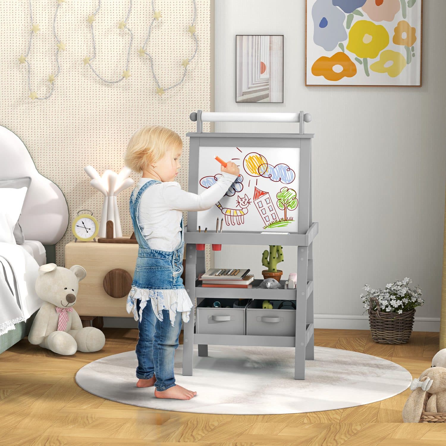 A grey kids easel for drawing, painting and play - image 2