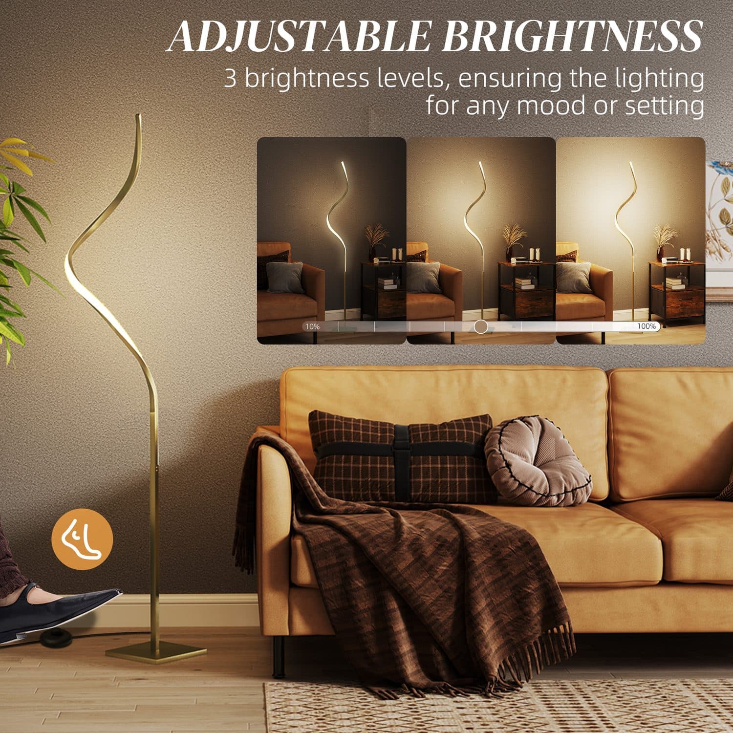 Gold Spiral LED Floor Lamp for Ambient Room Lighting - image 1