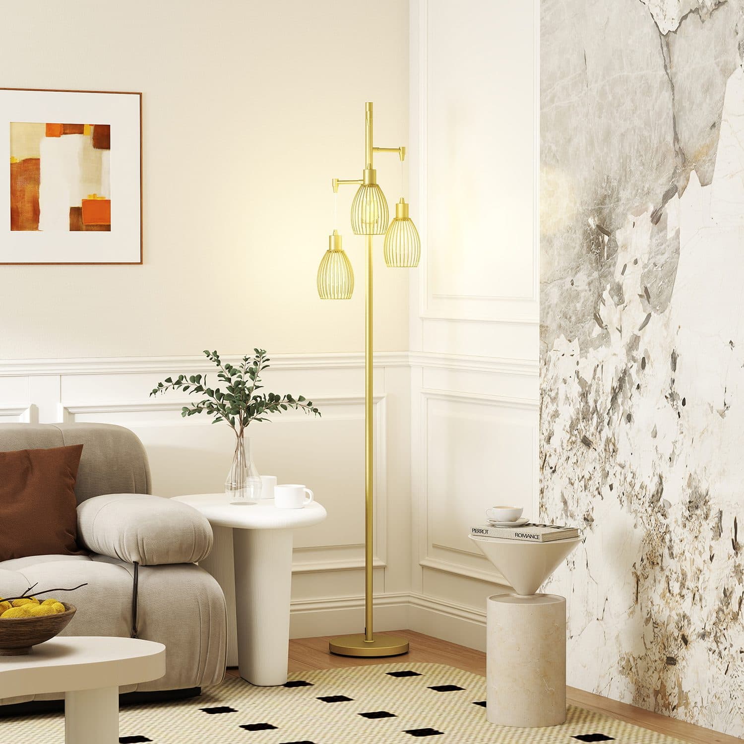 3-Light Gold Industrial Floor Lamp - image 3