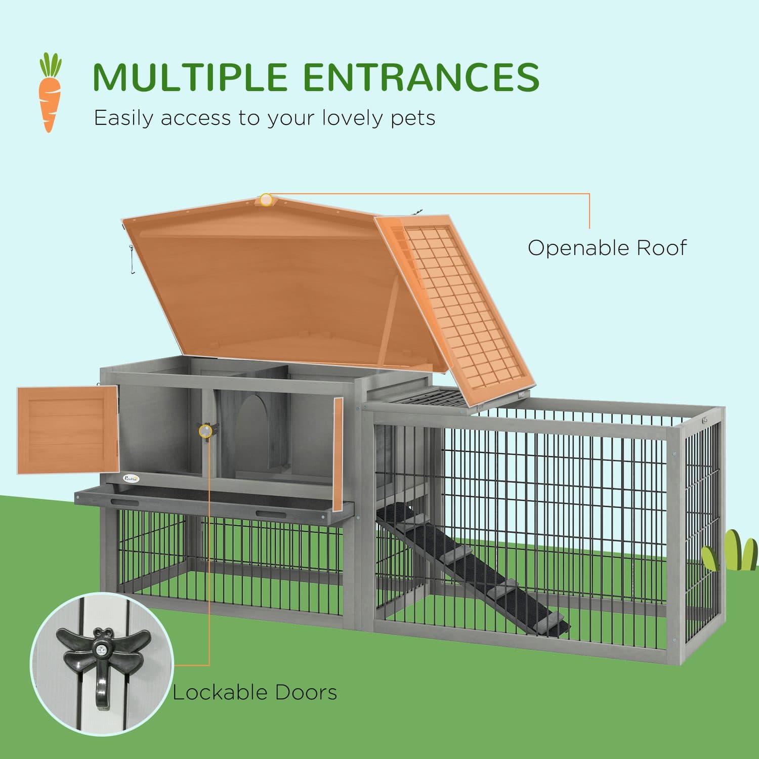 PawHut Wooden Rabbit Hutch with Outdoor Run - image 1