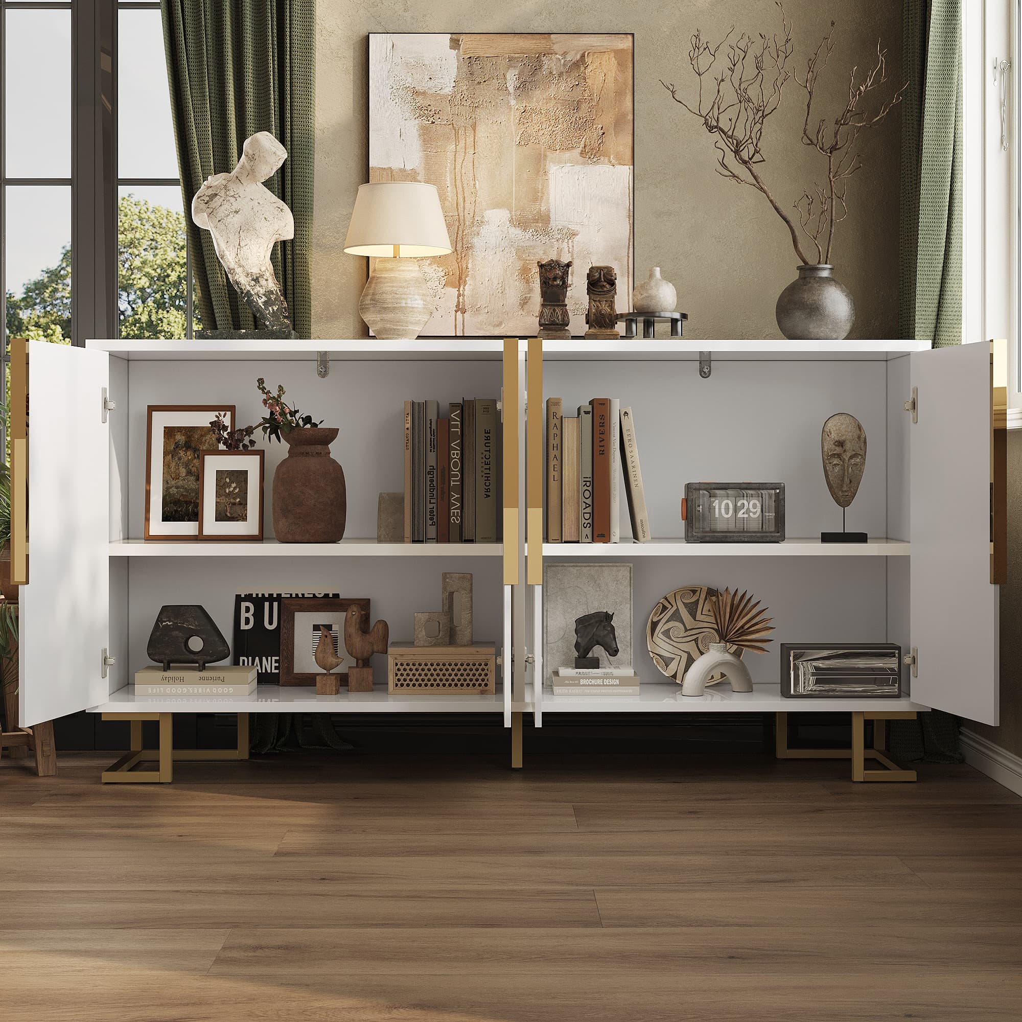 White & Gold Sideboard with Geometric Doors - image 3