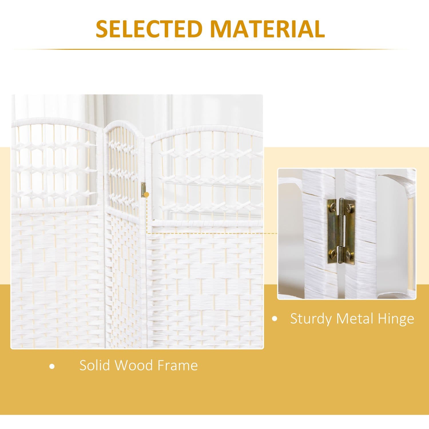 White Woven 4-Panel Folding Room Divider, 160 x 170cm - image 4