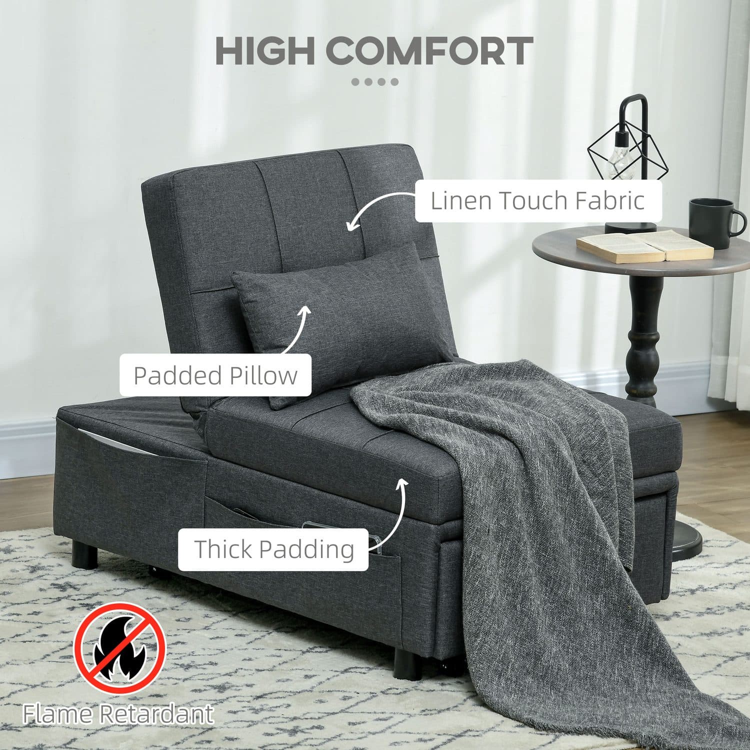 4-in-1 Grey Convertible Chair Bed - image 1