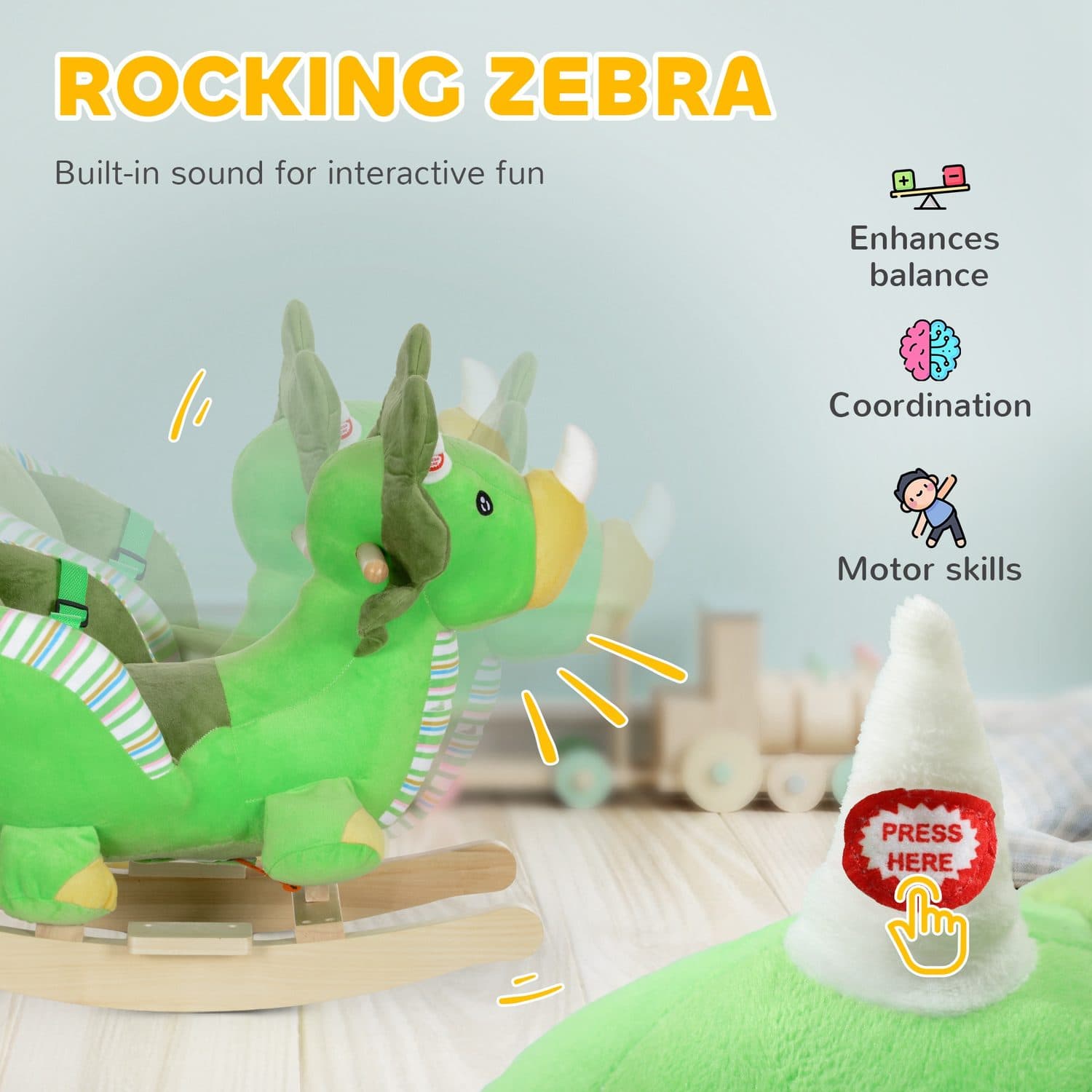 Plush Triceratops Rocking Toy with Animal Sounds for Toddlers - image 4
