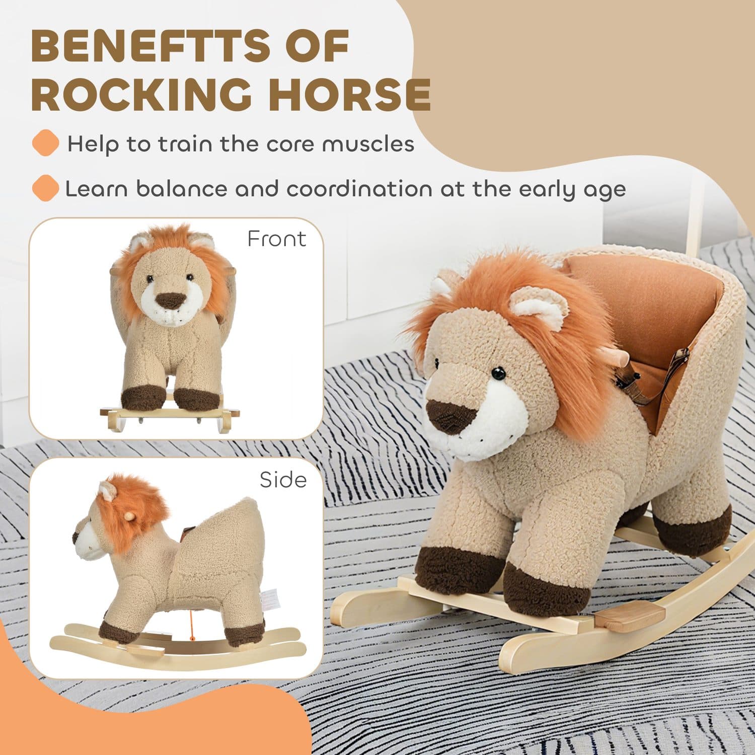 Cream Plush Lion Rocking Toy with Roar Sound for Children - image 4