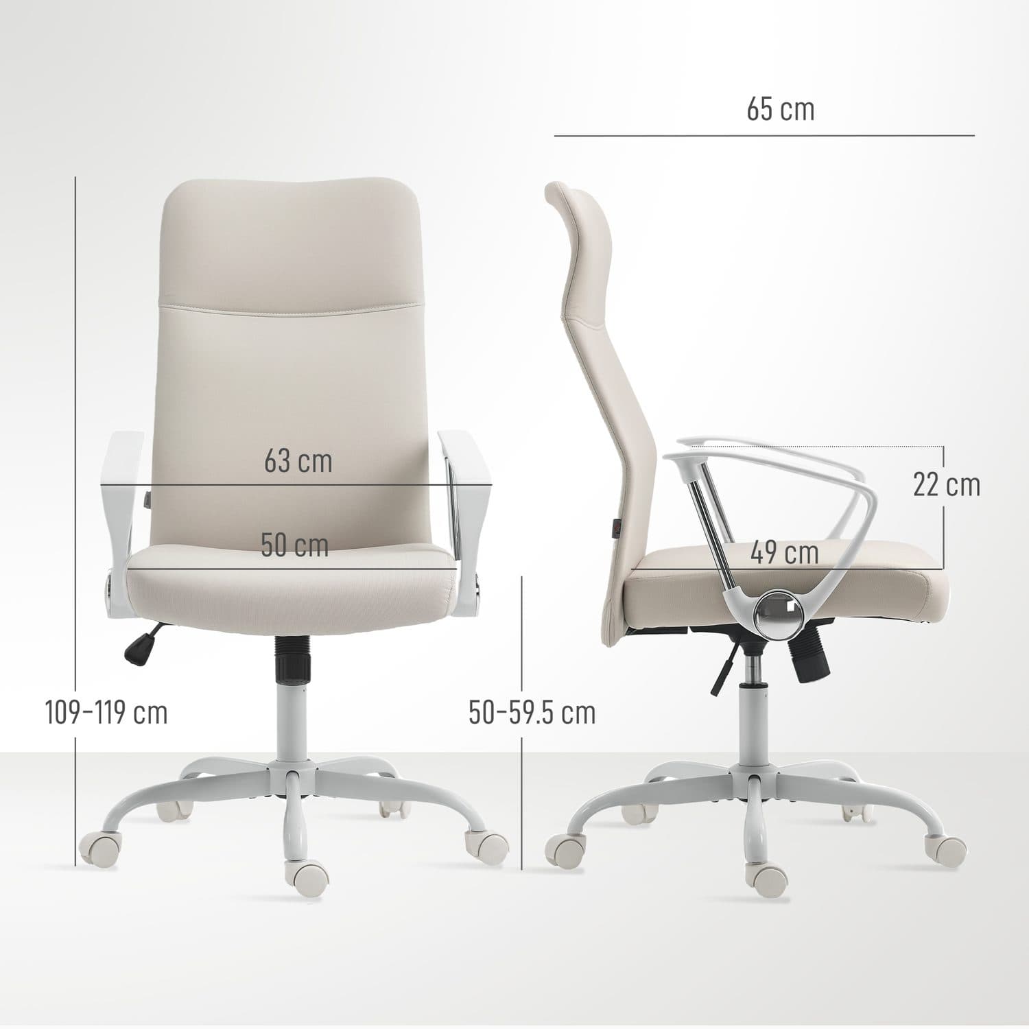 Cream White Fabric High Back Office Chair for All-Day Comfort - image 2