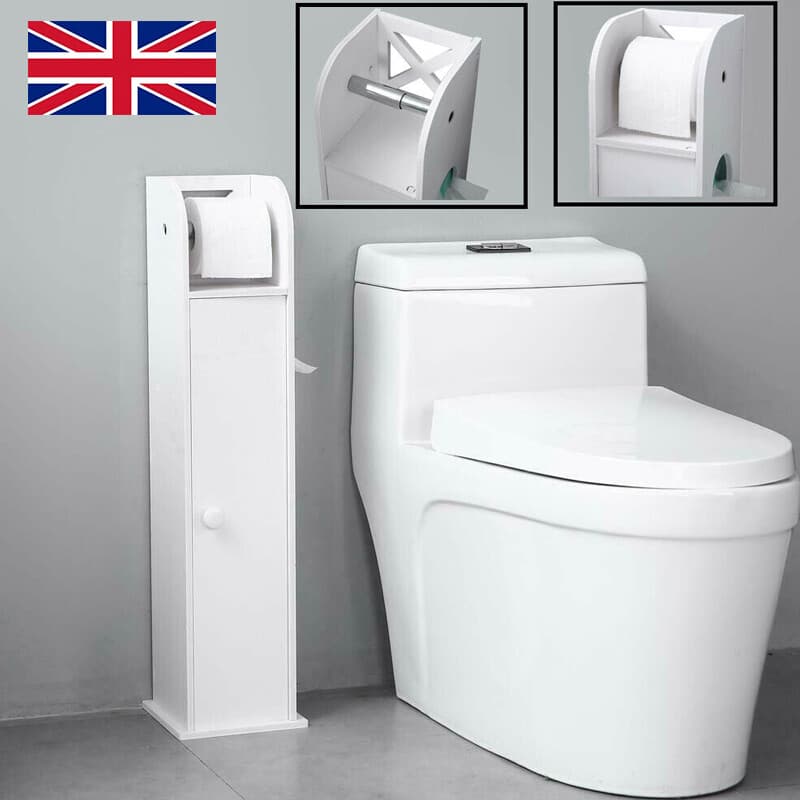 White Freestanding Bathroom Cabinet with Built-In Toilet Roll Holder - image 3