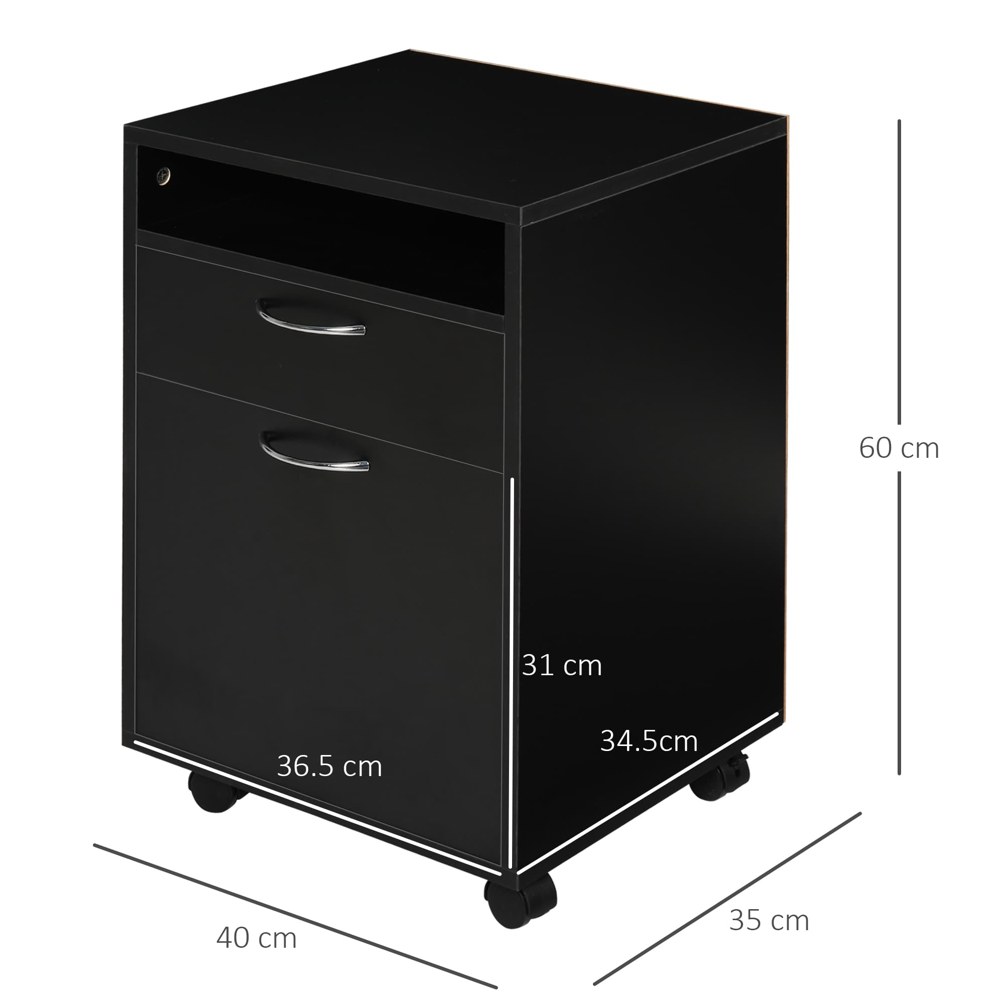 Black Mobile Office Cabinet with Drawers and Open Shelf - image 4