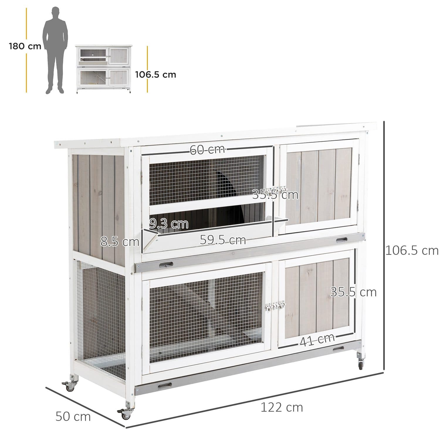 Two-Tier Wooden Pet Hutch - White - image 1