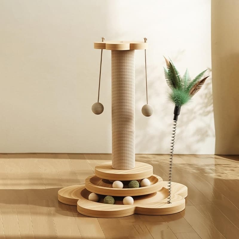 Solid Wood Cat Turntable with Scratching Post and Ball - image 6