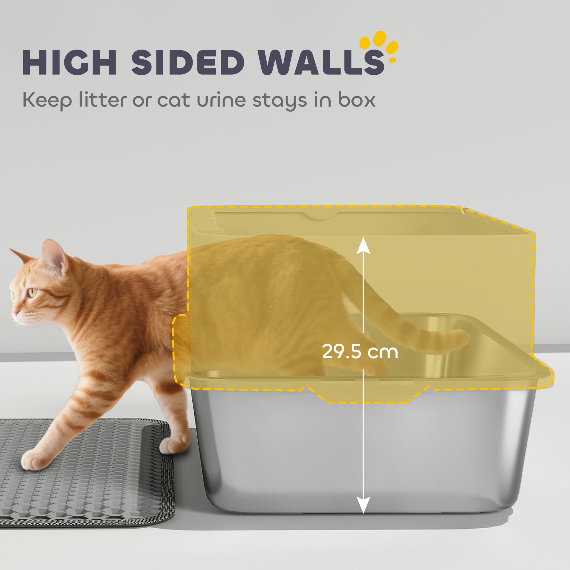 High-Sided Stainless Steel Litter Box with Mat and Scoop - image 4