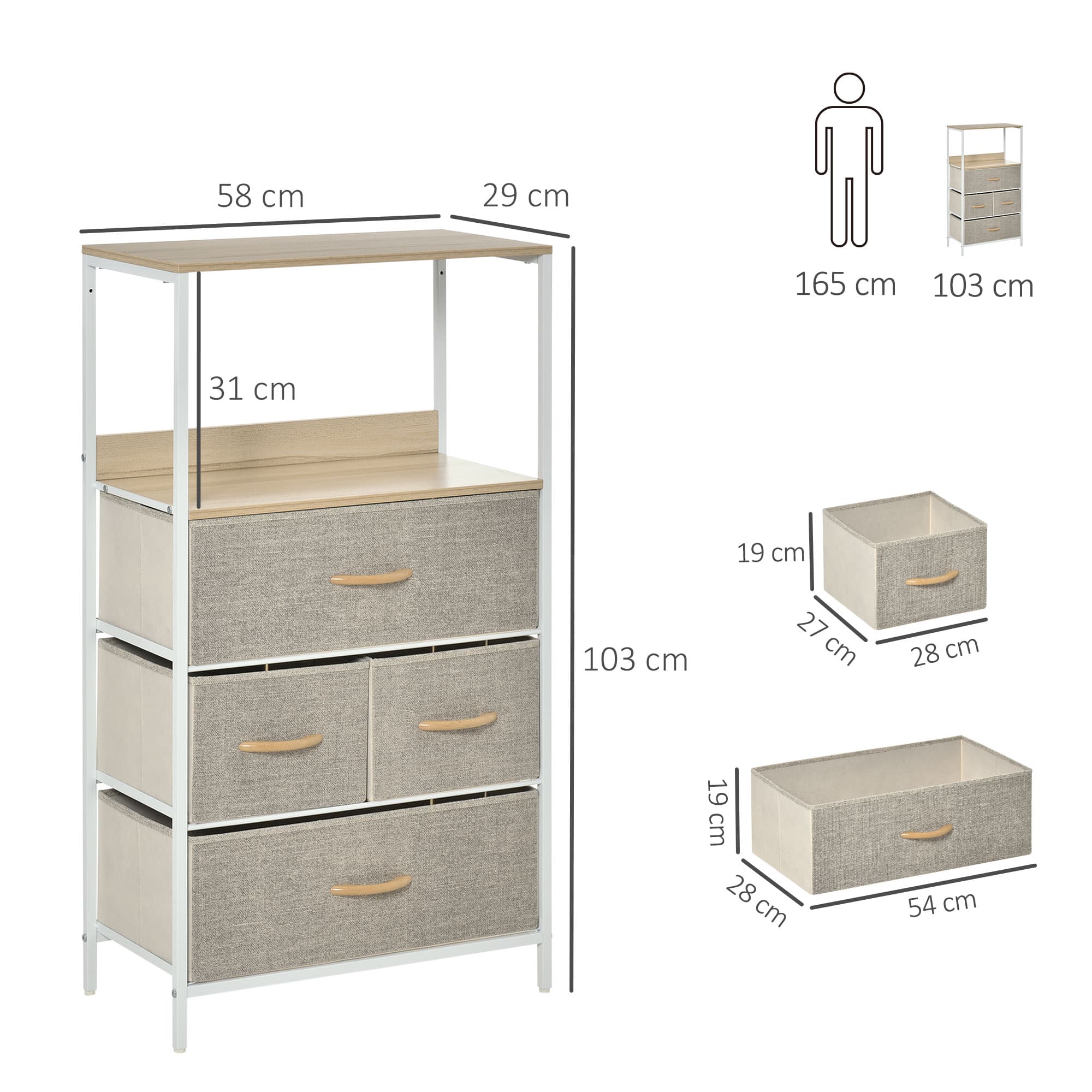Metal-Framed Storage Unit with Fabric Drawers and Open Shelves - image 4
