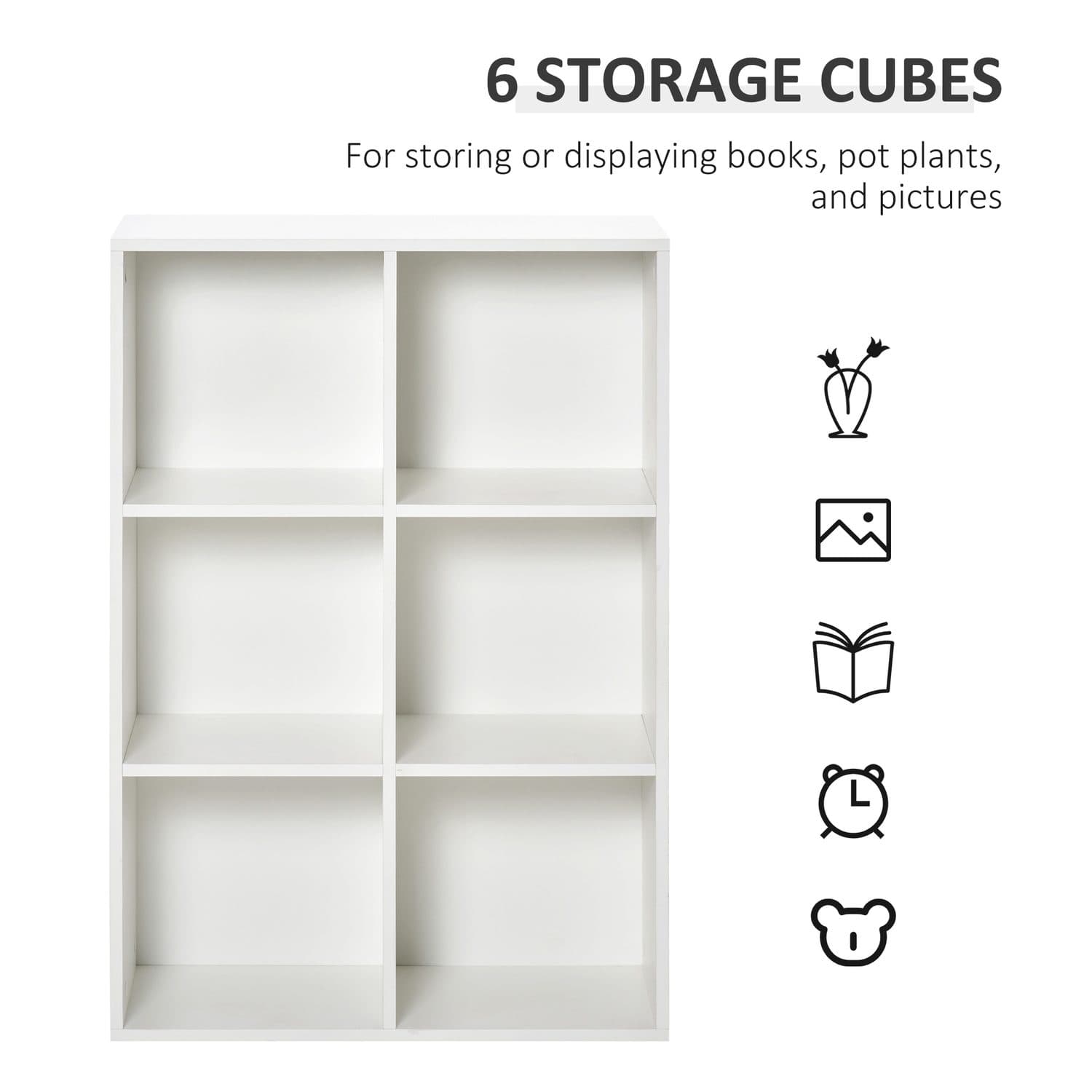 White Six-Cube Bookcase with Open Storage Compartments - image 3