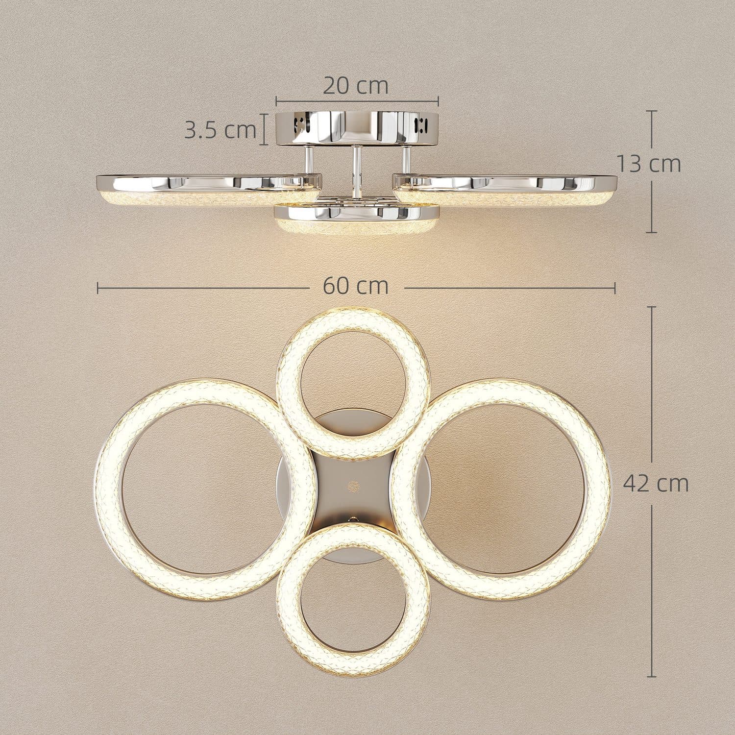 Four-Ring LED Ceiling Light with Wall Switch Colour Control - image 3