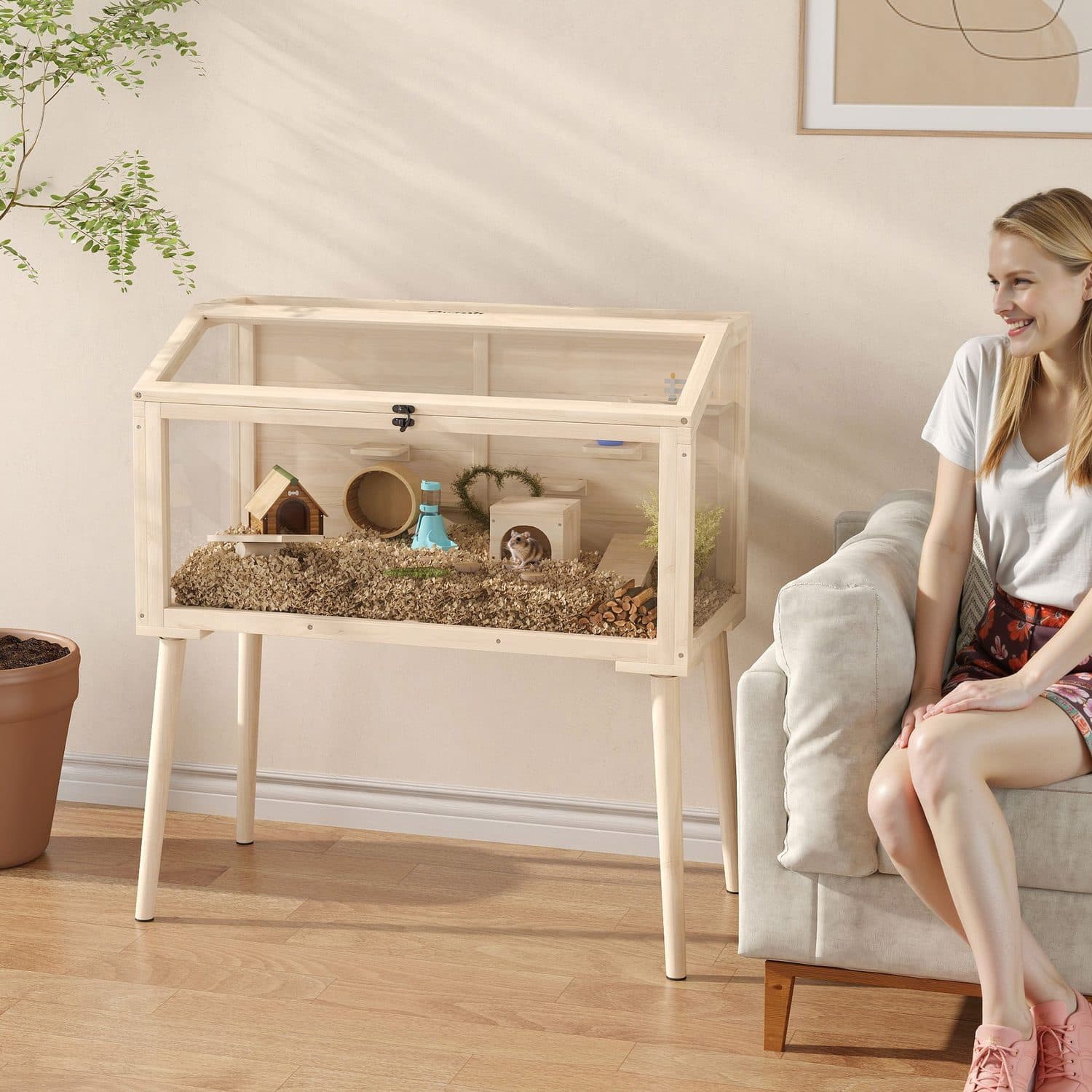 PawHut Wooden Hamster Cage for Gerbils and Hamsters - image 5