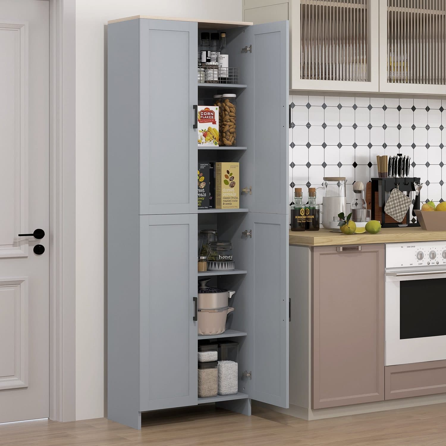 Tall Grey Pantry Cupboard - image 4