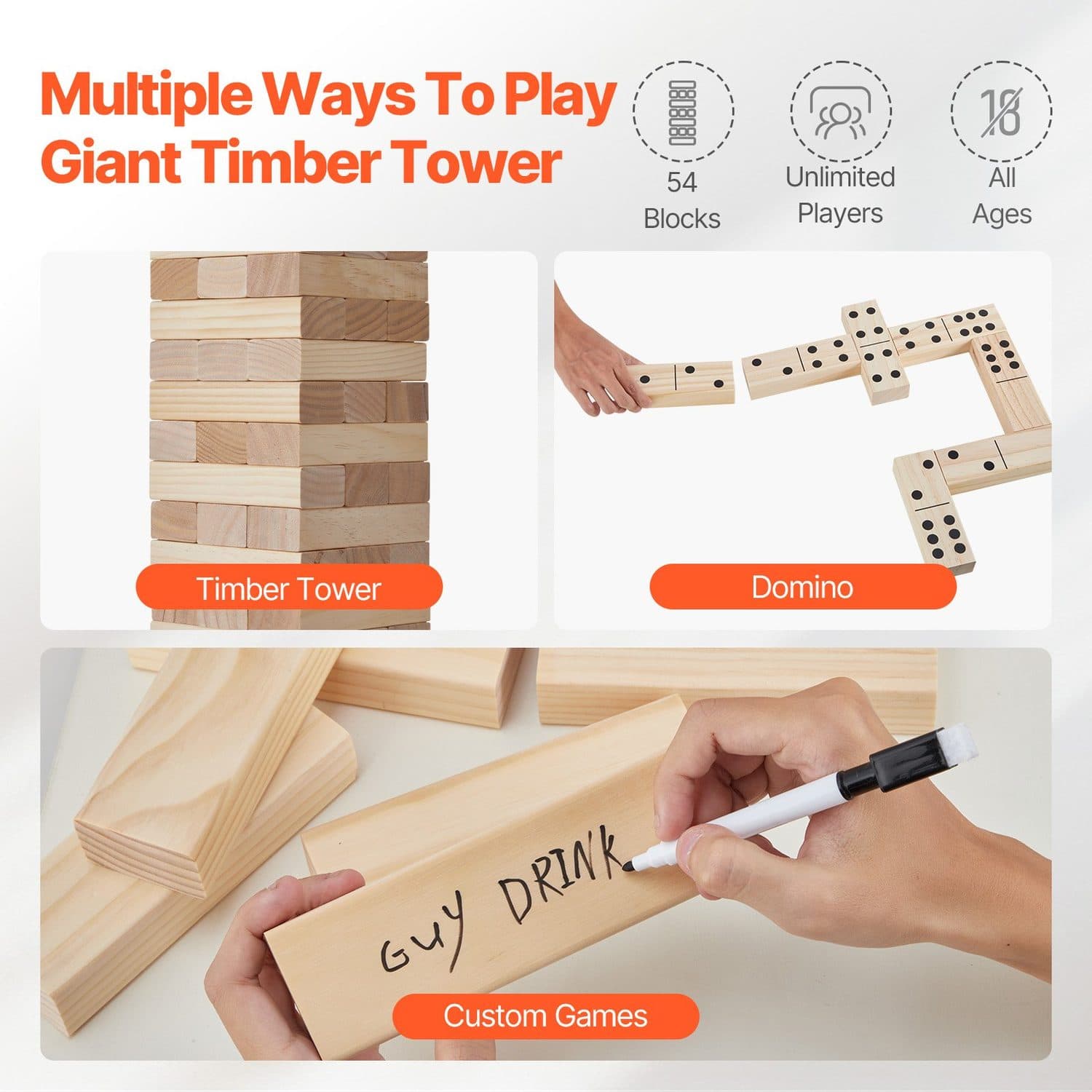 Tumble Tower Game: 54 Premium Pine Blocks for Family Fun - image 2