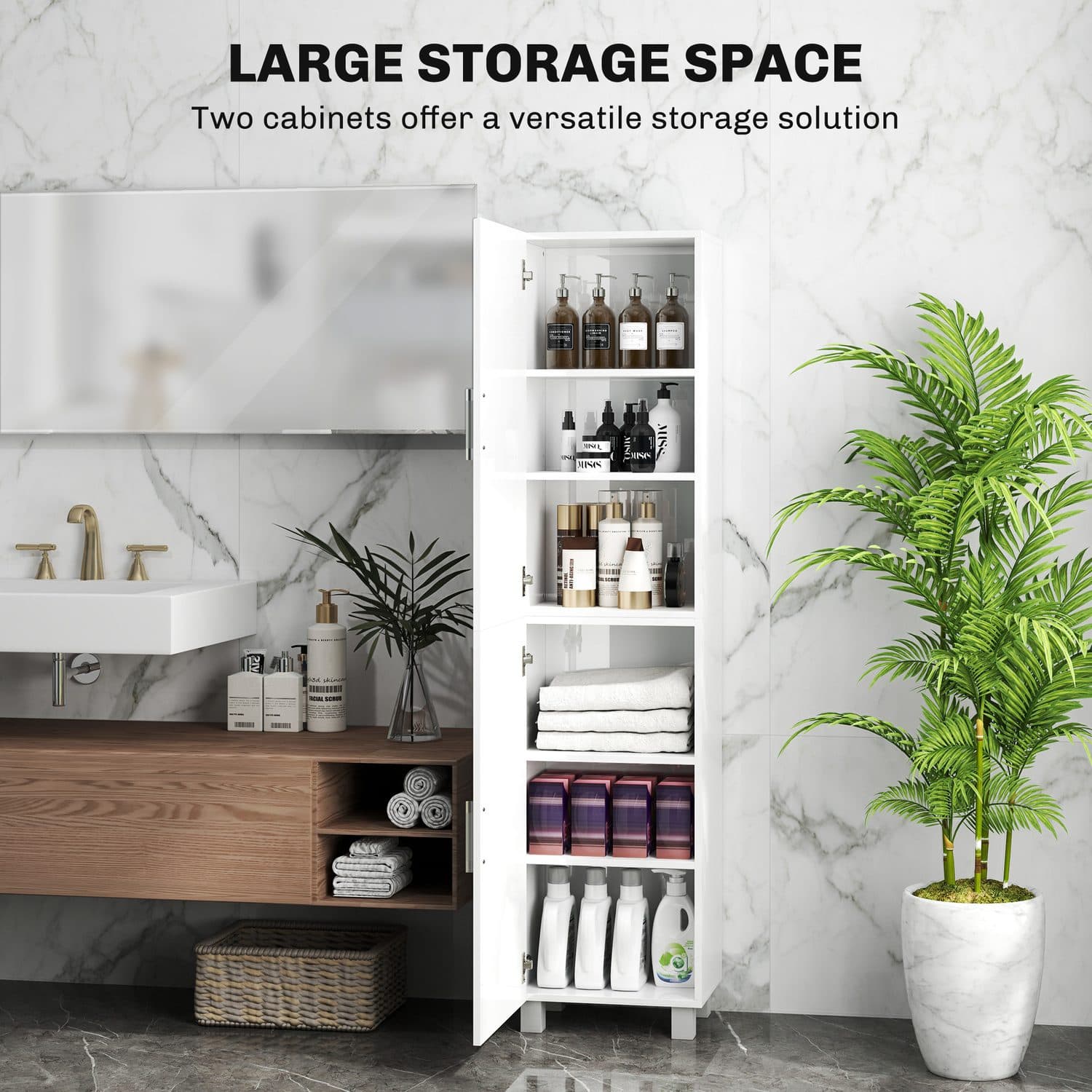 Slim Freestanding Bathroom Cabinet in White High-Gloss - image 1