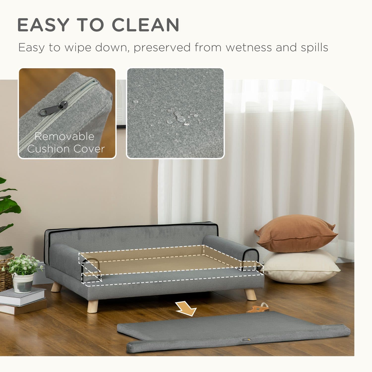 Dog Sofa Bed for Medium and Large Dogs, Grey with Wood Legs - image 4
