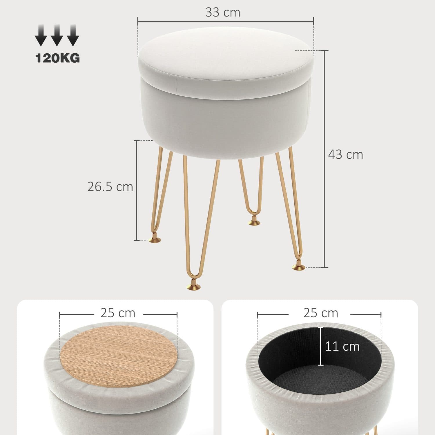 Cream white storage ottoman with hidden 5L space - image 4