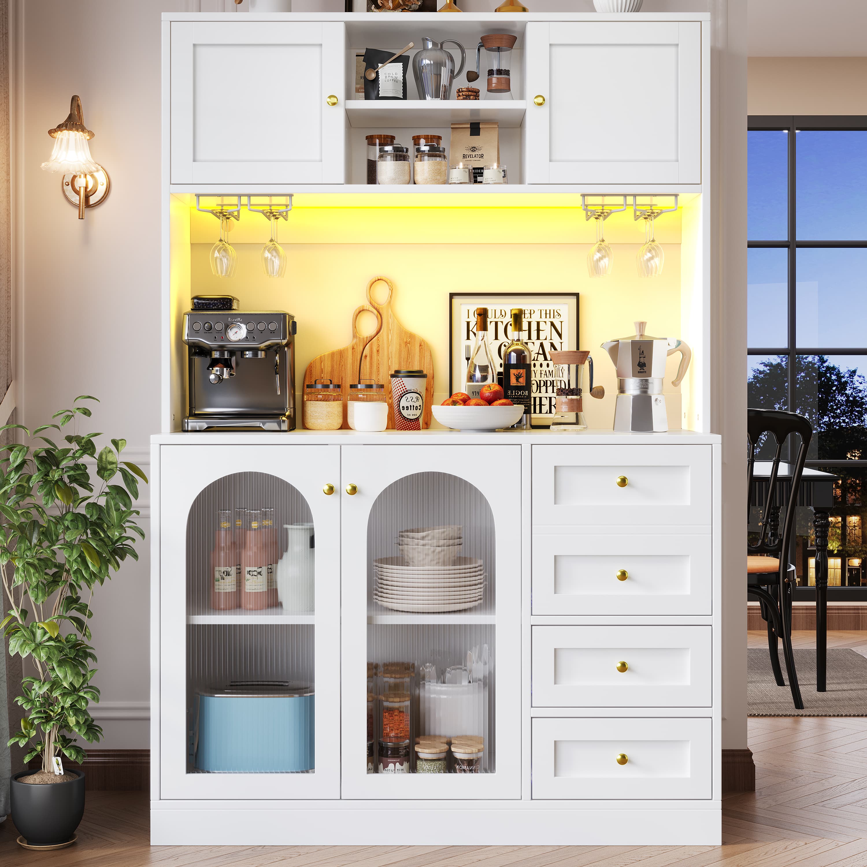 Farmhouse Style Sideboard in White with LED Lighting