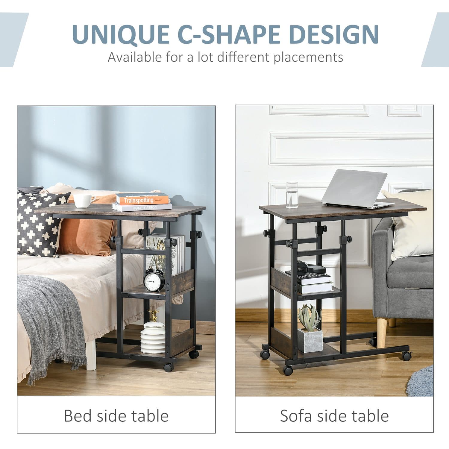 Industrial Mobile C-Shaped Side Table - image 4