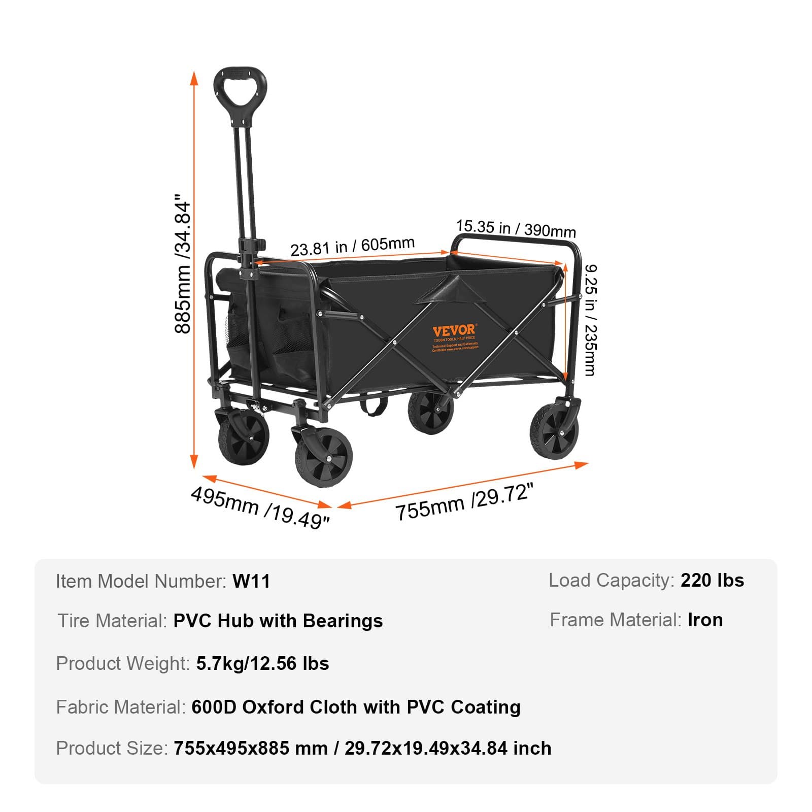 Collapsible Wagon Cart with 99.8 kg Load Capacity - image 2