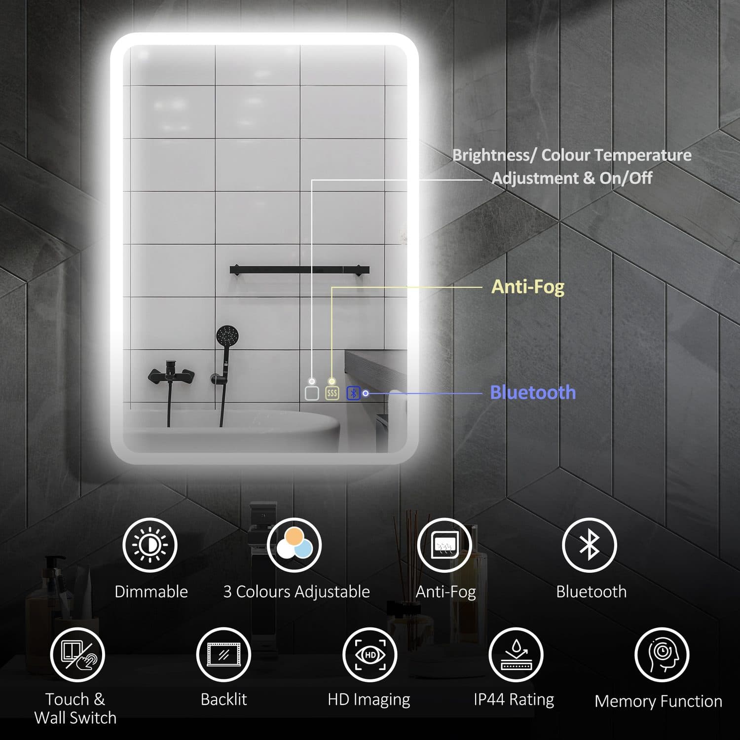 LED Bathroom Mirror with Bluetooth Sound - image 4