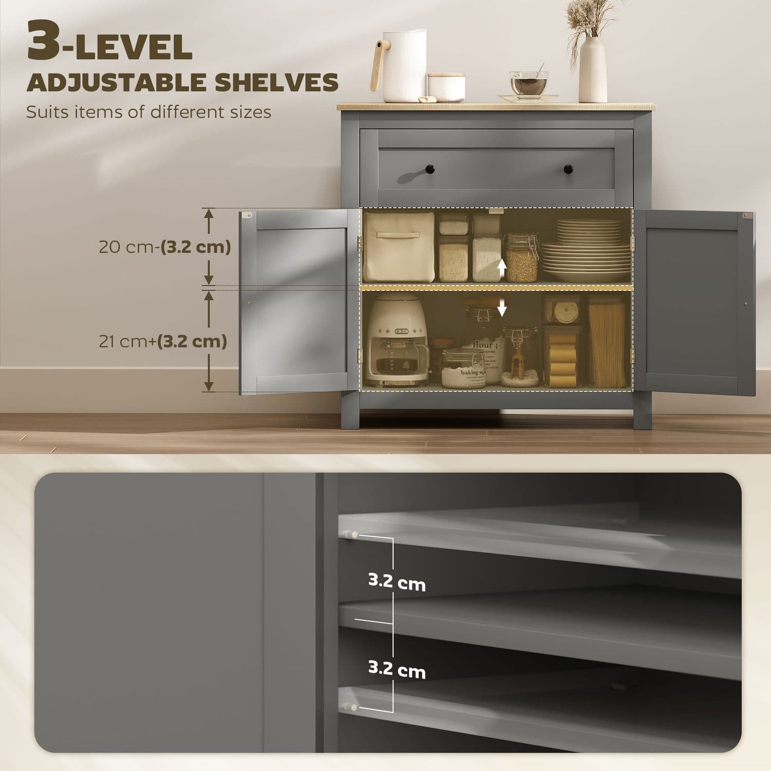 Modern Grey Sideboard with Oak Top - image 4