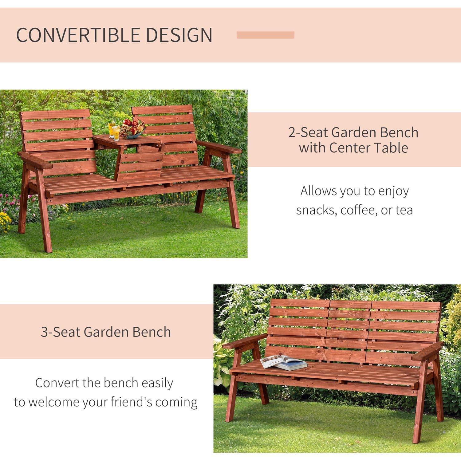 Convertible Fir Wood Garden Bench - image 4