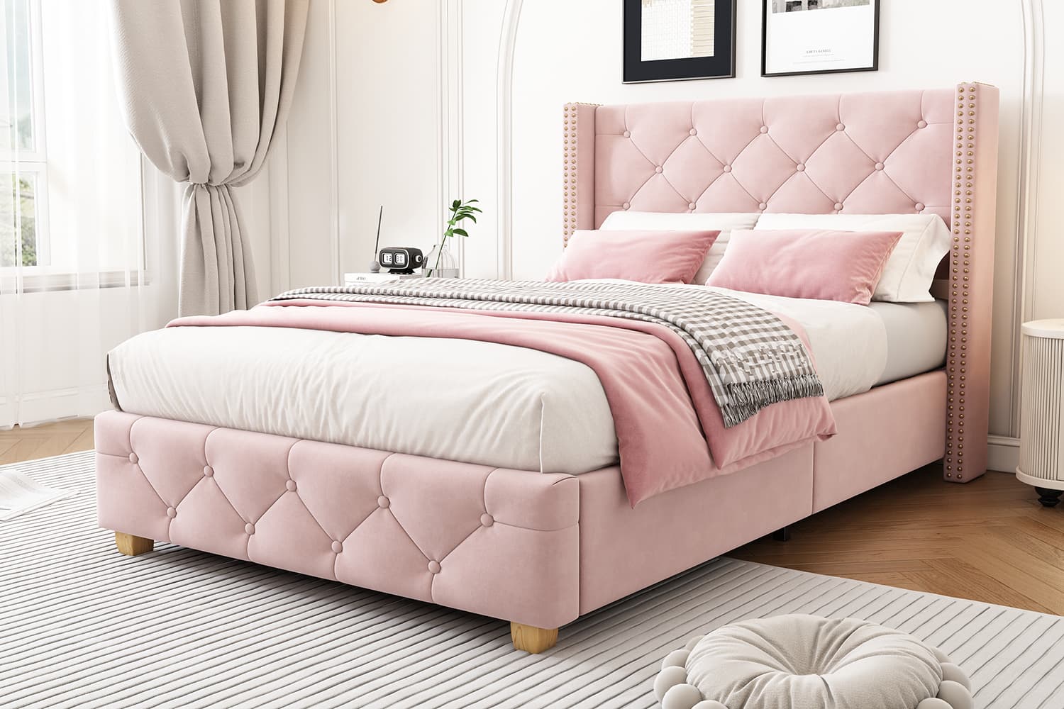 Elegant Pink Velvet Bed - image 4