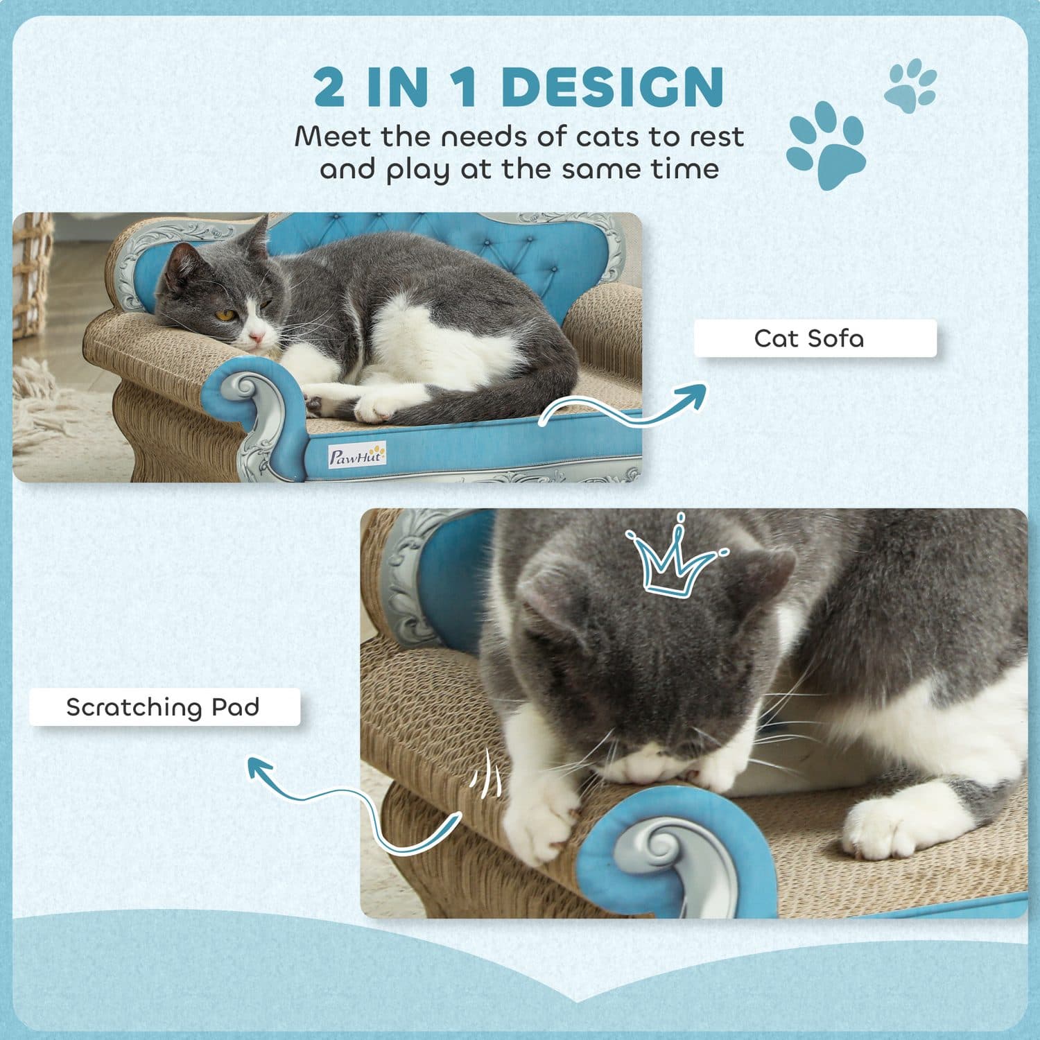 Baroque-Style Cat Sofa and Scratcher in Light Blue - image 2