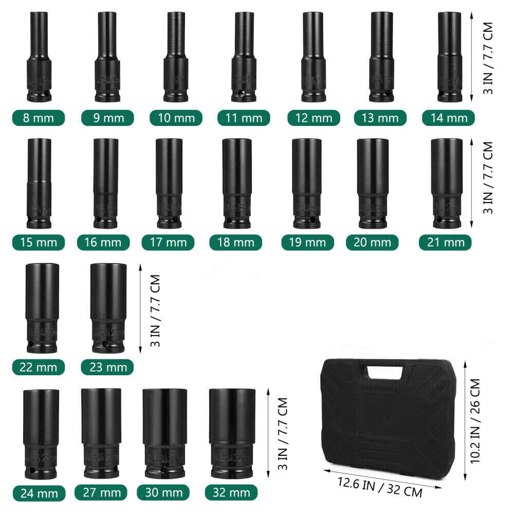 20 Deep Impact Sockets with 1/2-Inch Drive and Carry Case - image 9