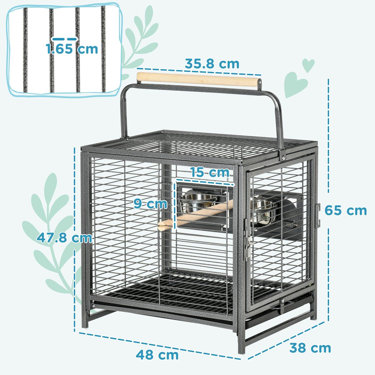 PawHut Lightweight Travel Bird Cage with Carry Handle - image 4