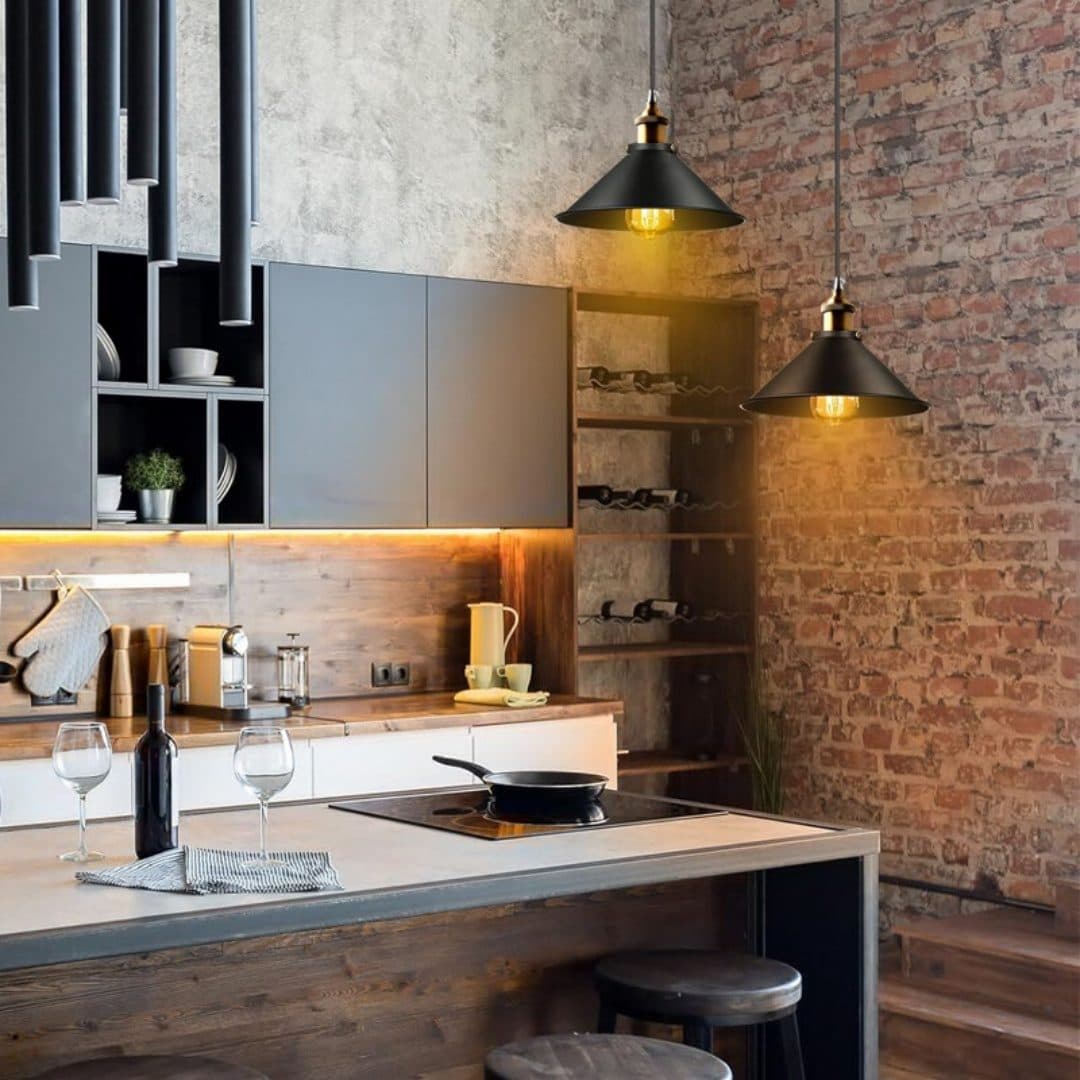 Vintage Industrial Pendant Light with Black Metal Dome - image 8