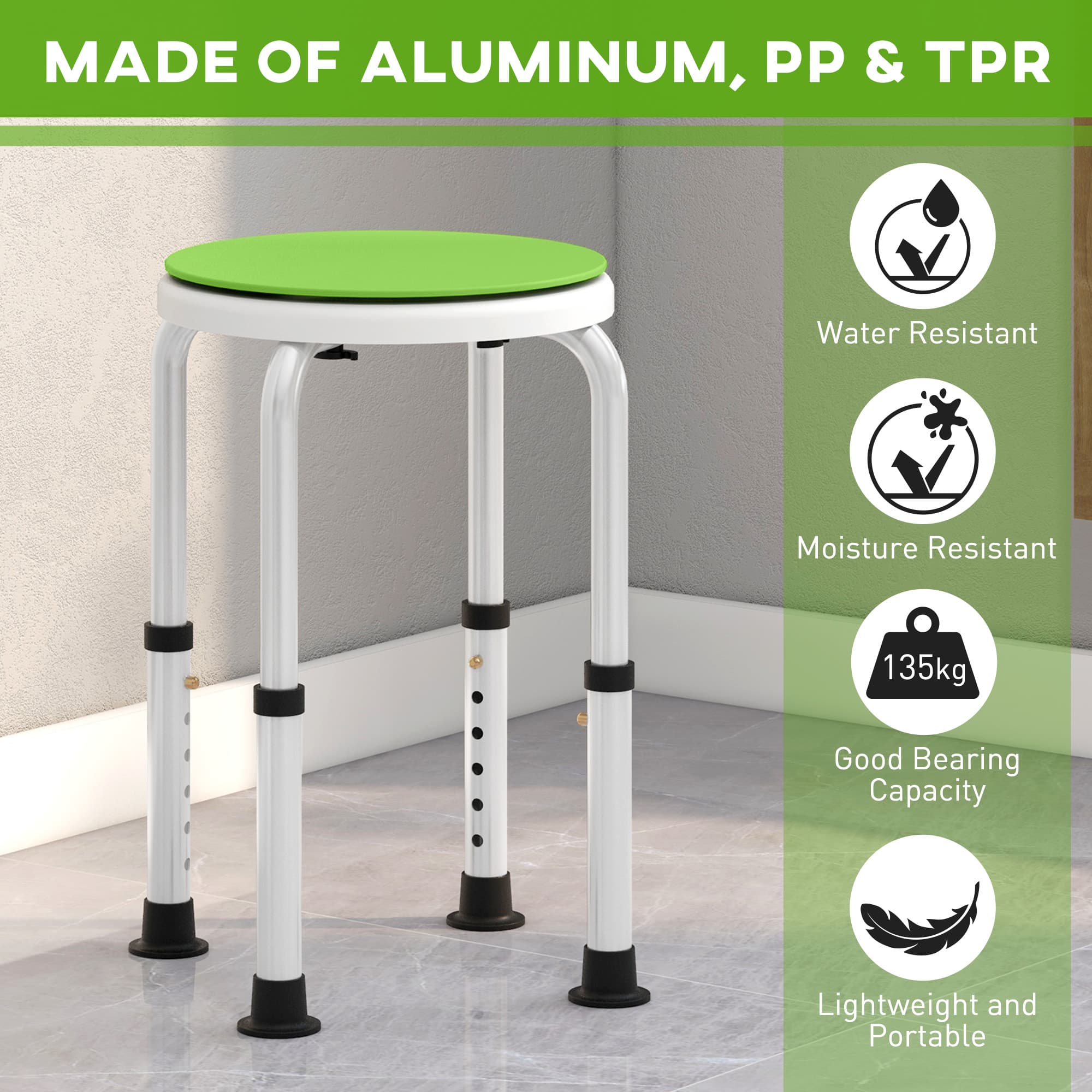 Green Height Adjustable 360 Swivel Shower Chair - image 4