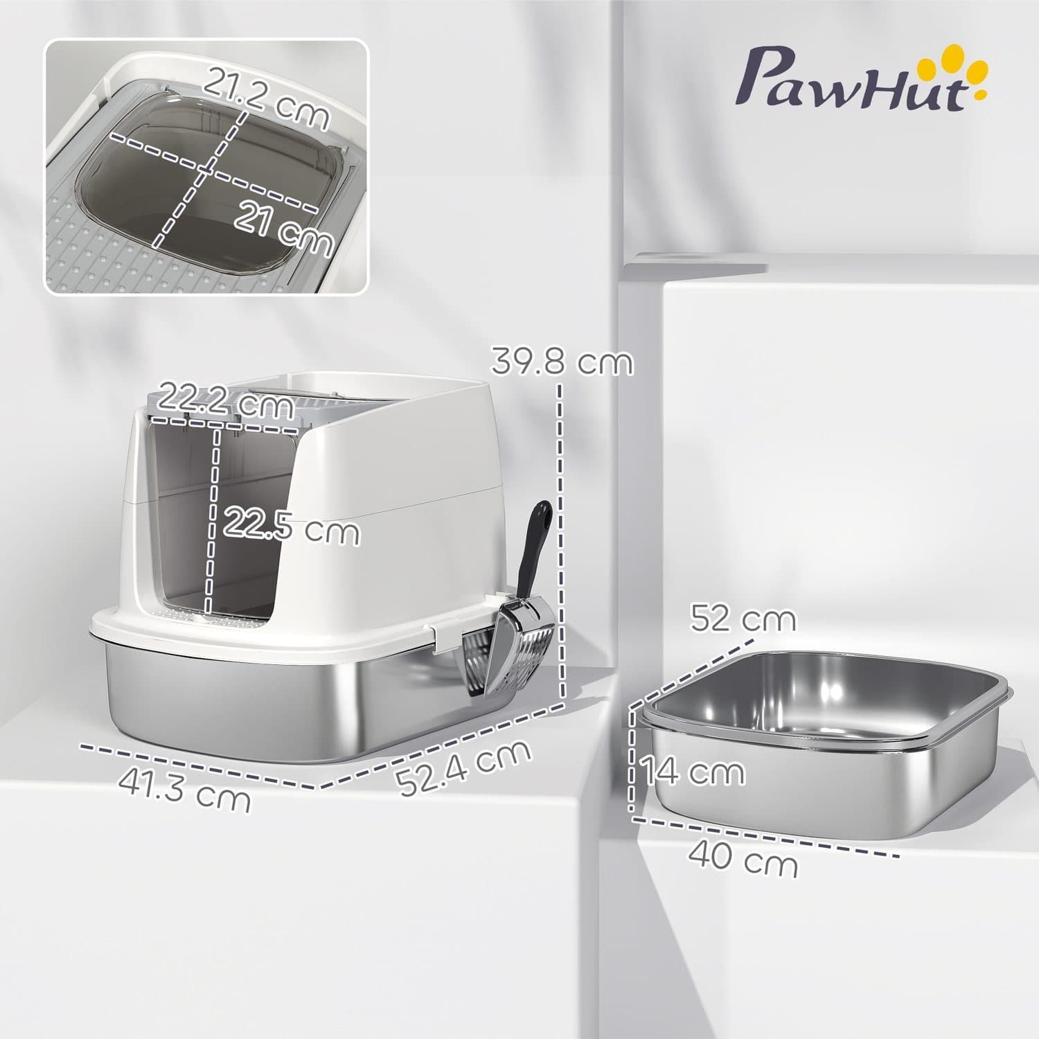 PawHut Stainless Steel Litter Box, Front-Entry & Top-Exit - image 3