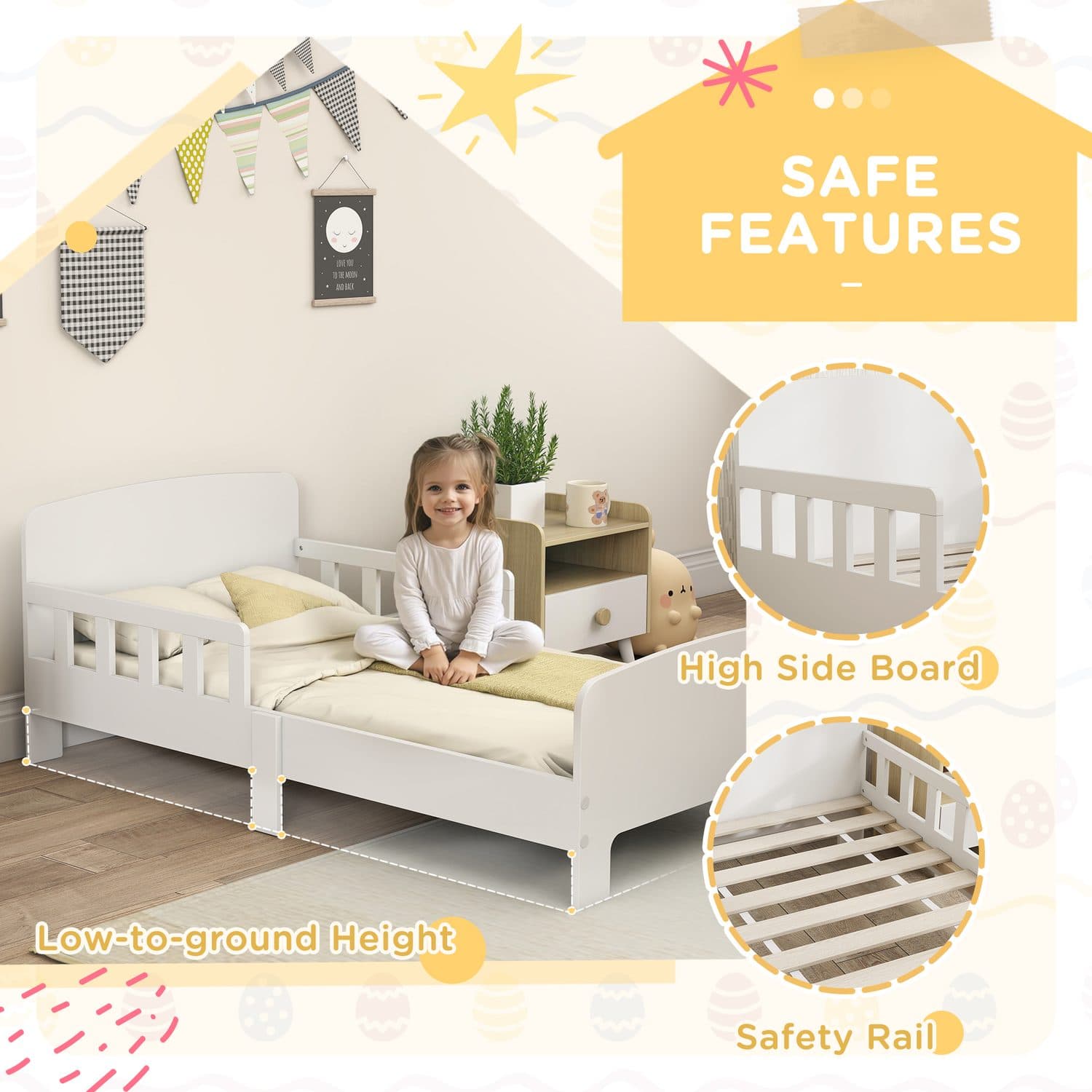 White Toddler Bed with Safety Rails - image 4